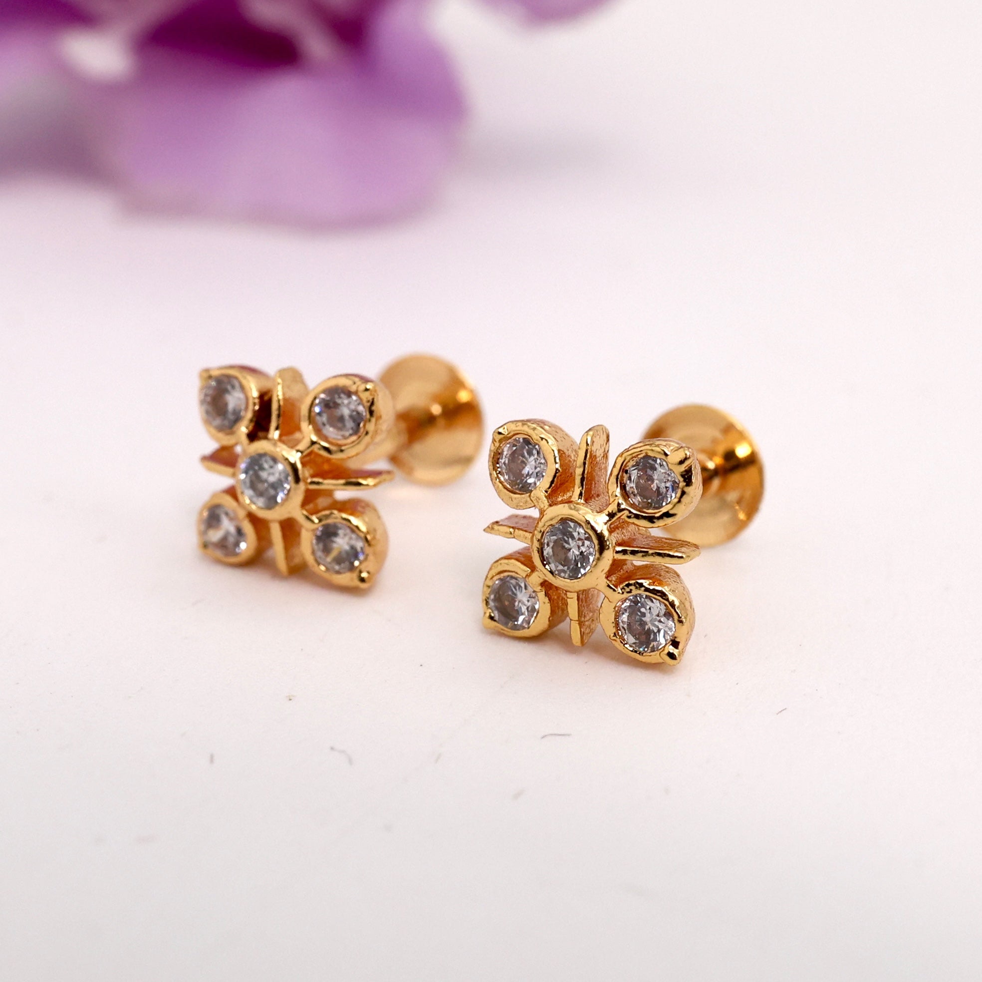 Diamond Look Micro Gold 5 Stone Baby Studs