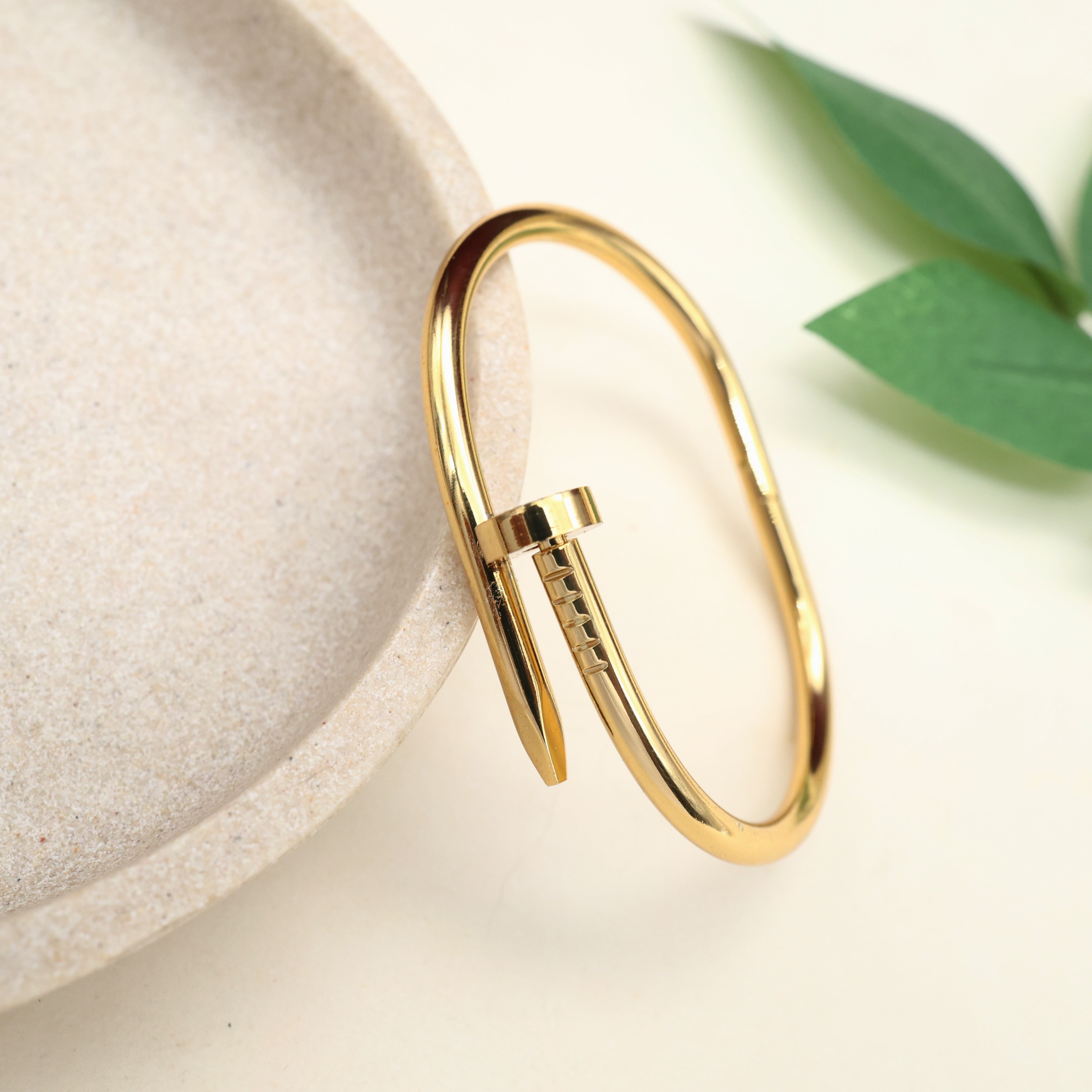 Real Gold Tone Anti Tarnish Openable Nail Kada Bracelet