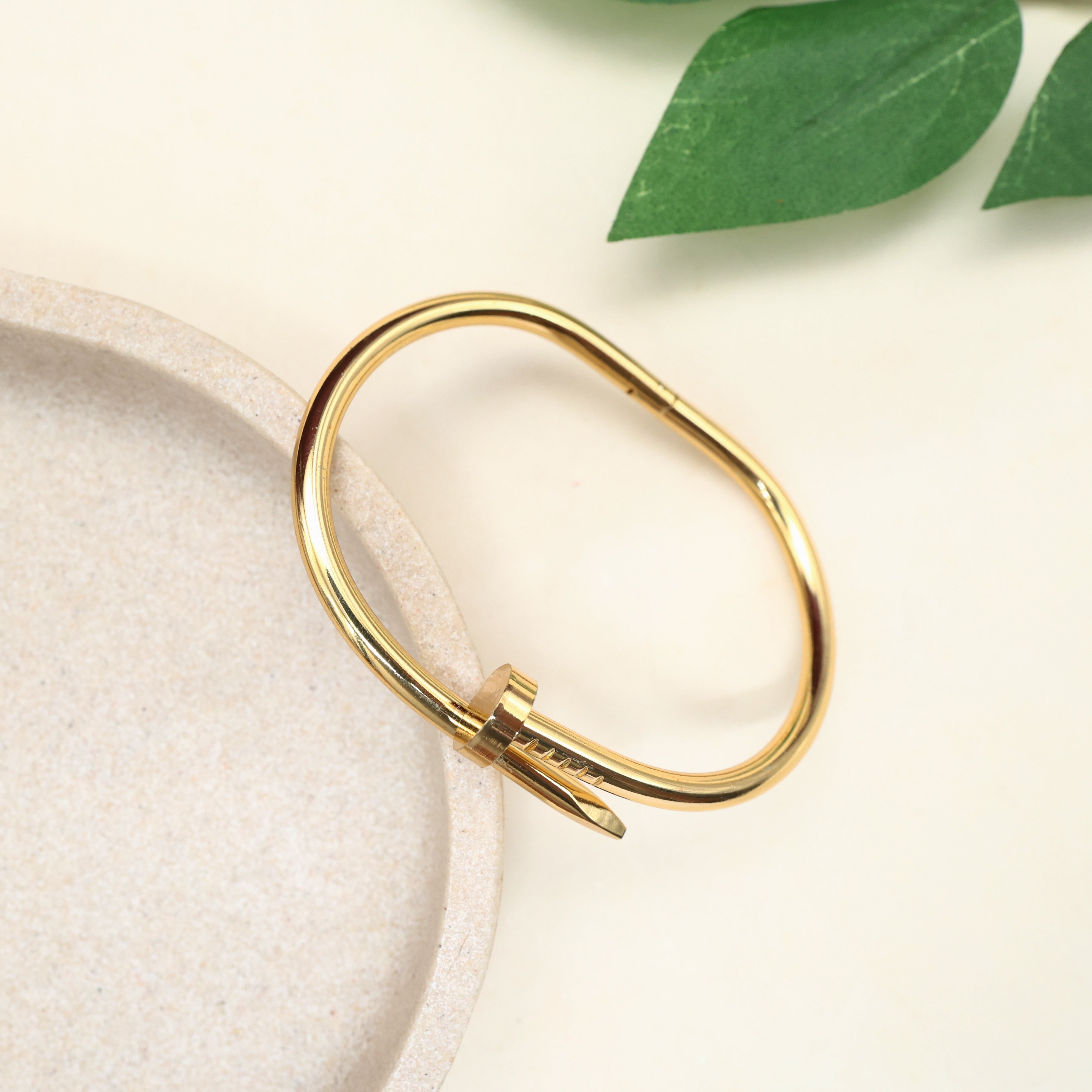 Real Gold Tone Anti Tarnish Openable Nail Kada Bracelet