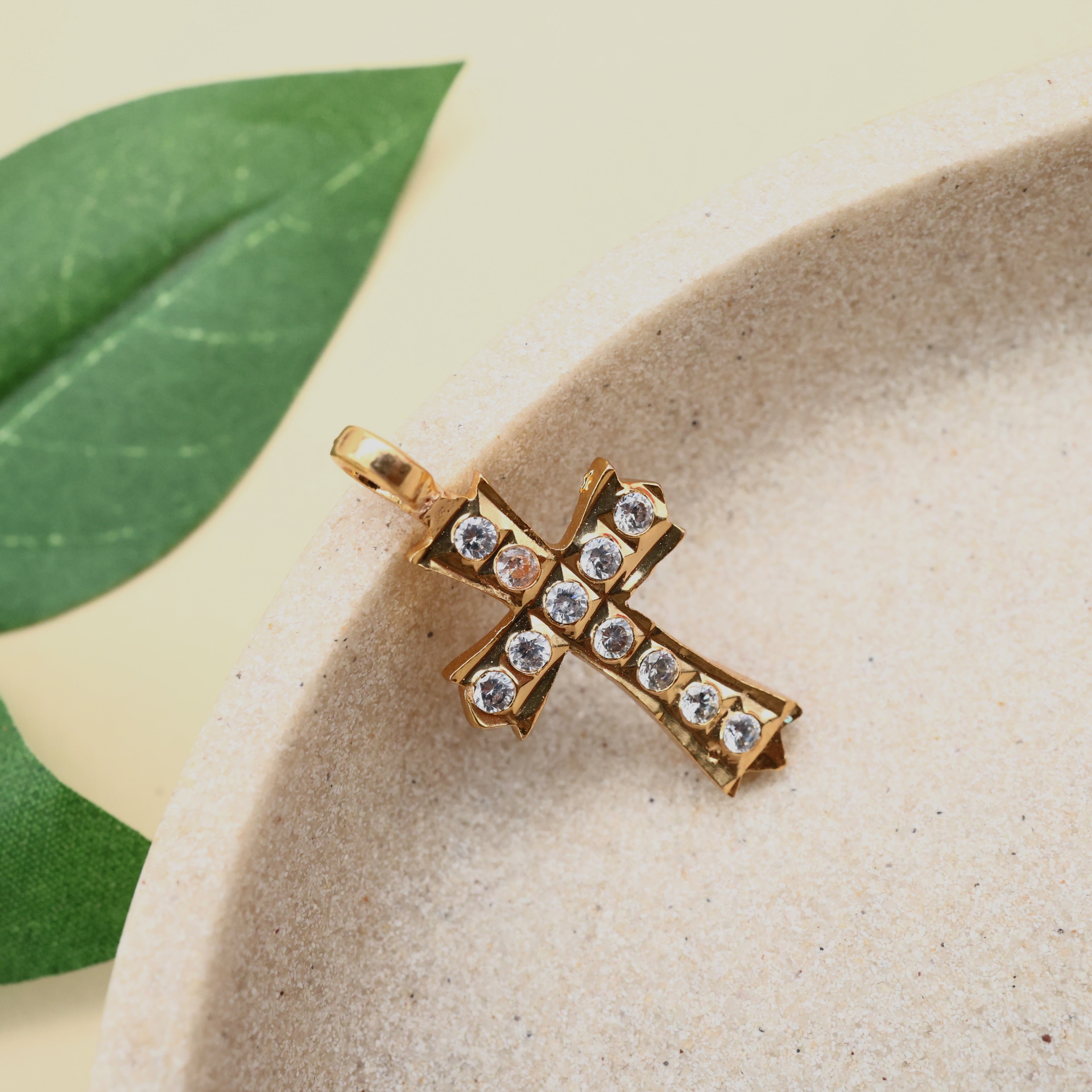 Real Gold Tone Impon Small Cross Dollar - White