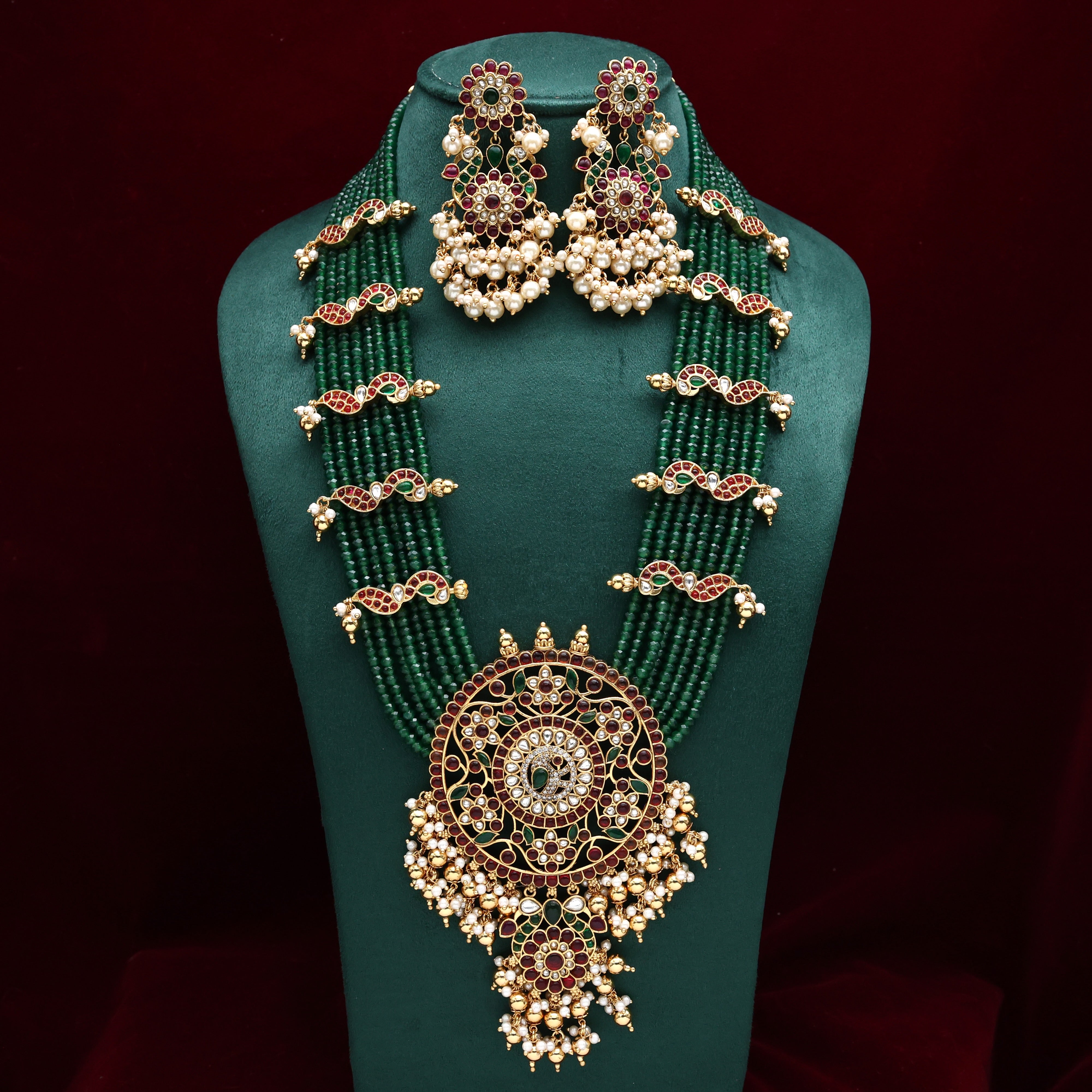 Premium Quality Kundan Kemp Layer Bridal Haaram Set - Green