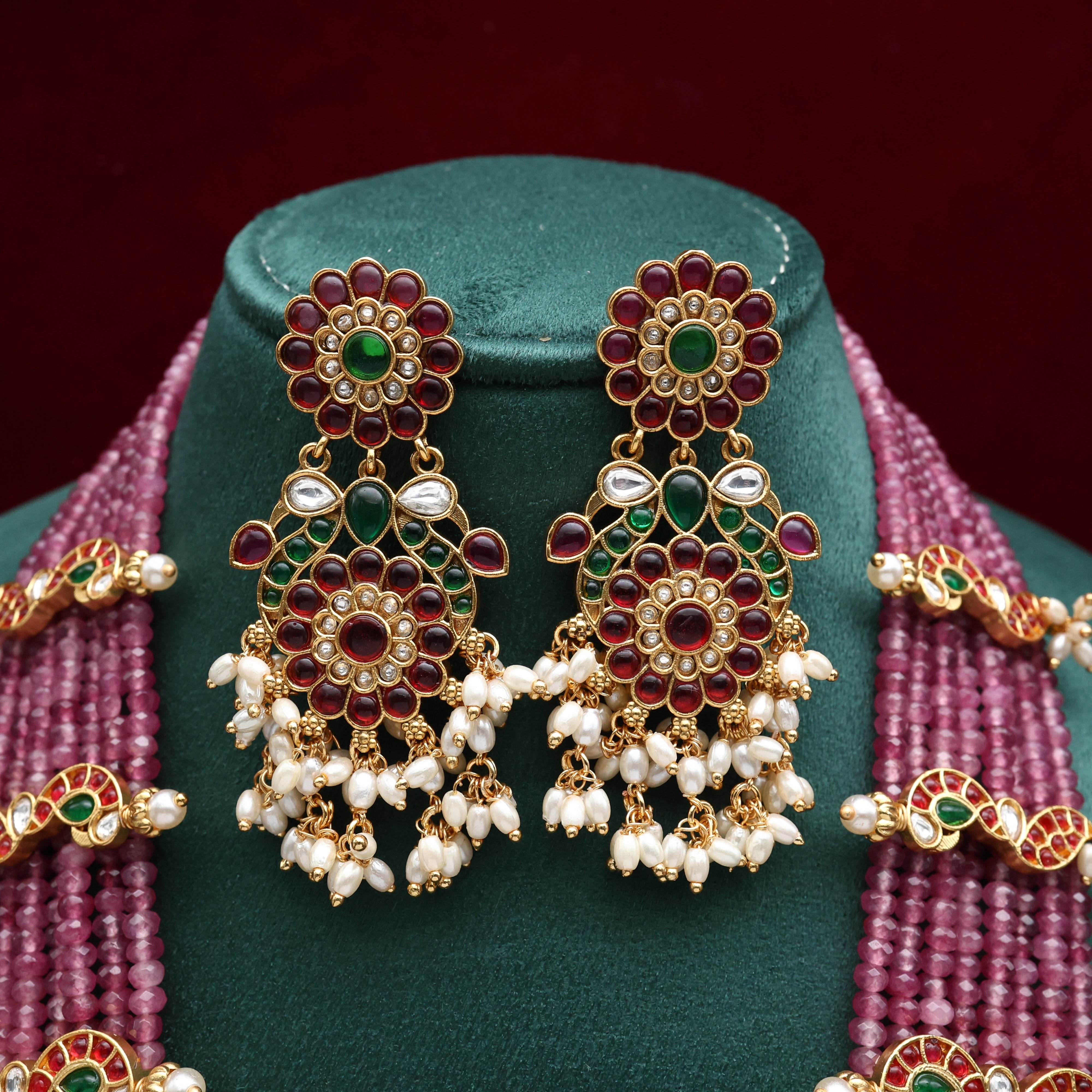 Premium Quality Kundan Kemp Layer Bridal Haaram Set - Mauve