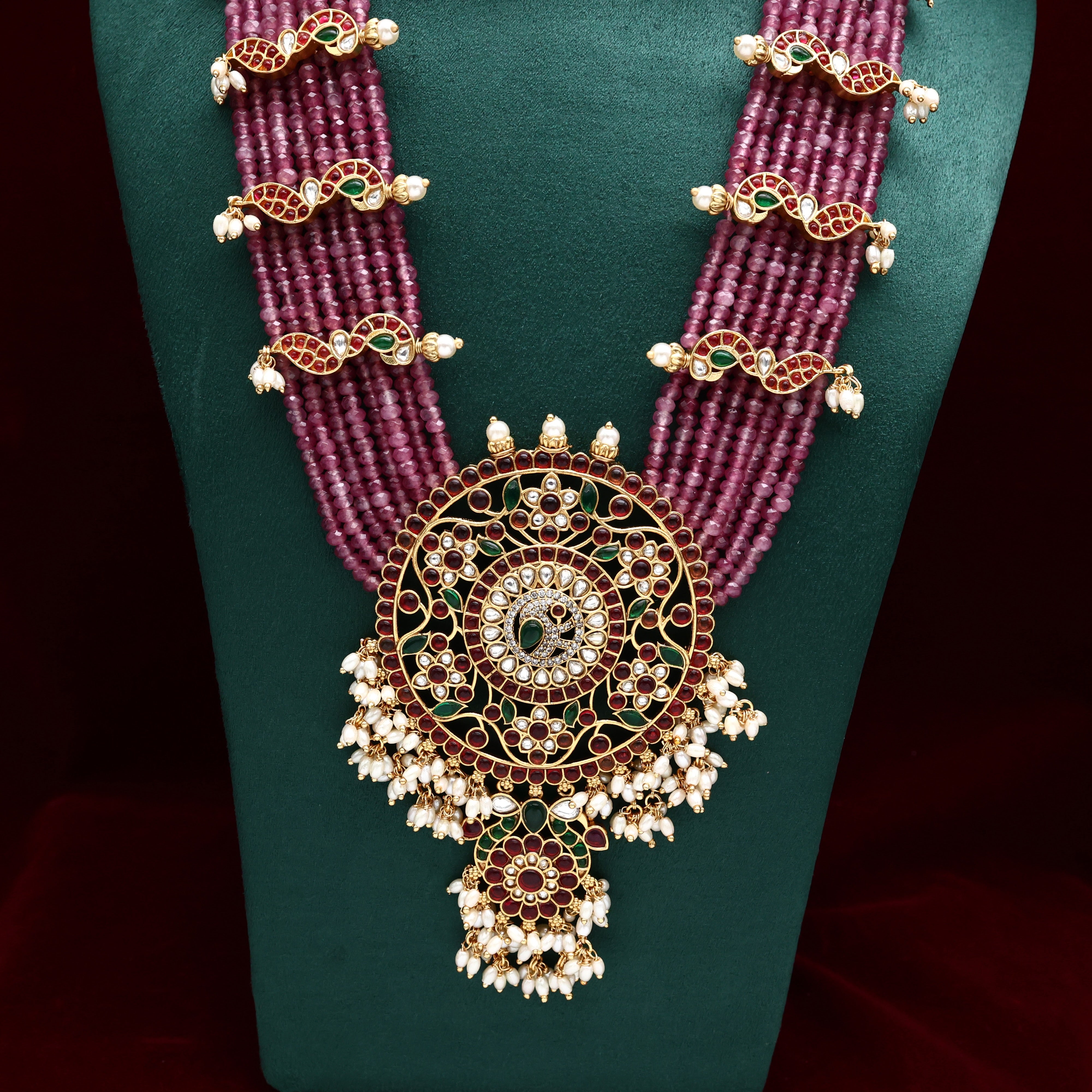 Premium Quality Kundan Kemp Layer Bridal Haaram Set - Mauve