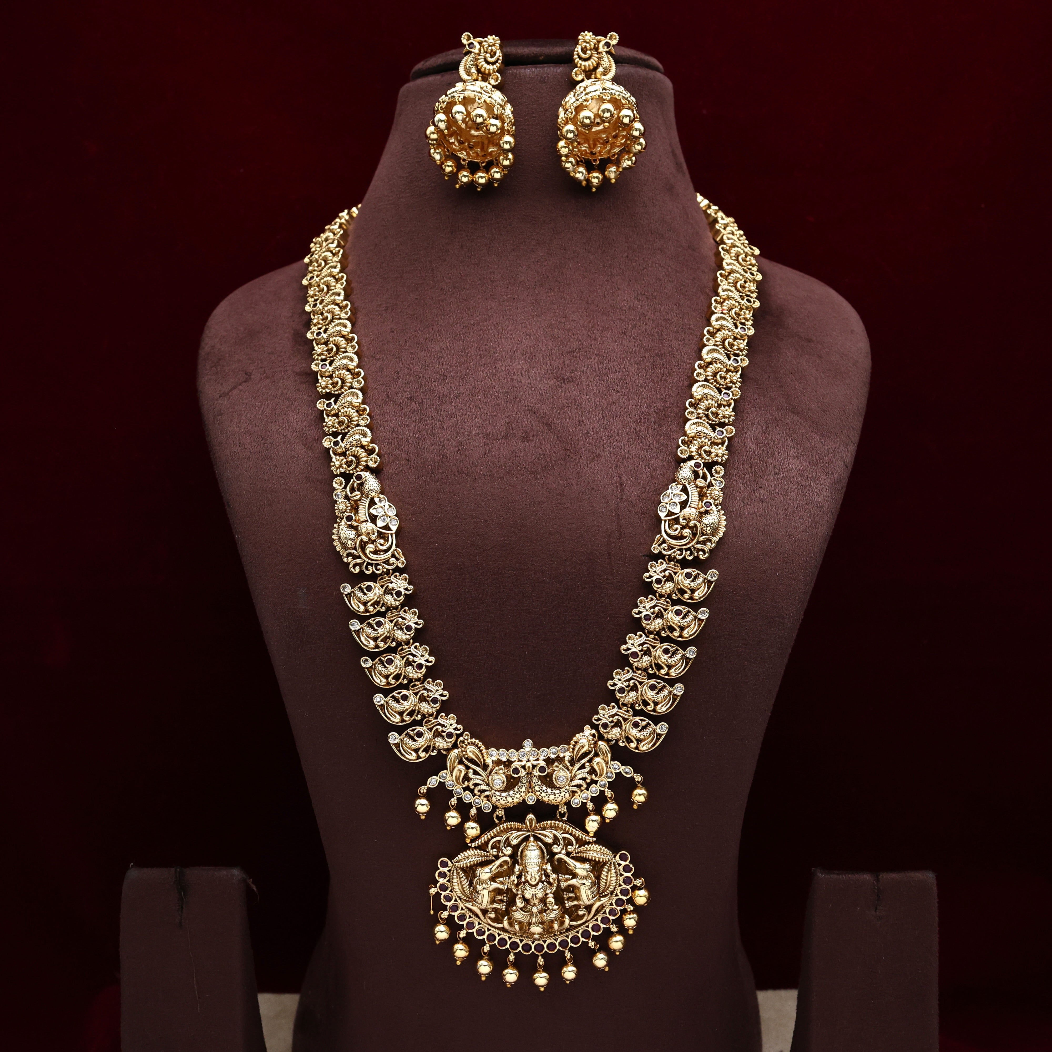 Premium Antique Nagas Gajalakshmi Devi Necklace Haaram Bridal Combo Set