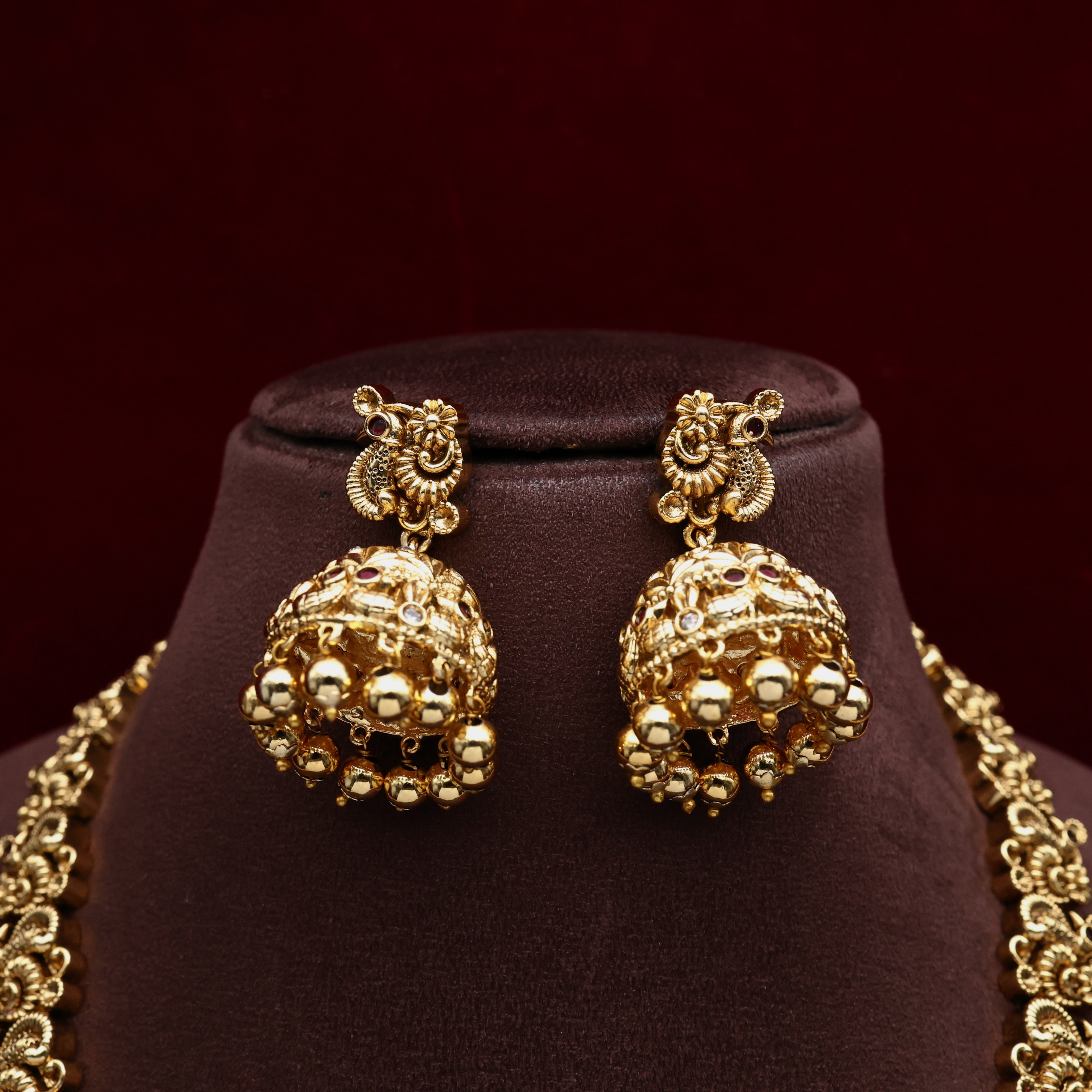 Premium Antique Nagas Gajalakshmi Devi Necklace Haaram Bridal Combo Set