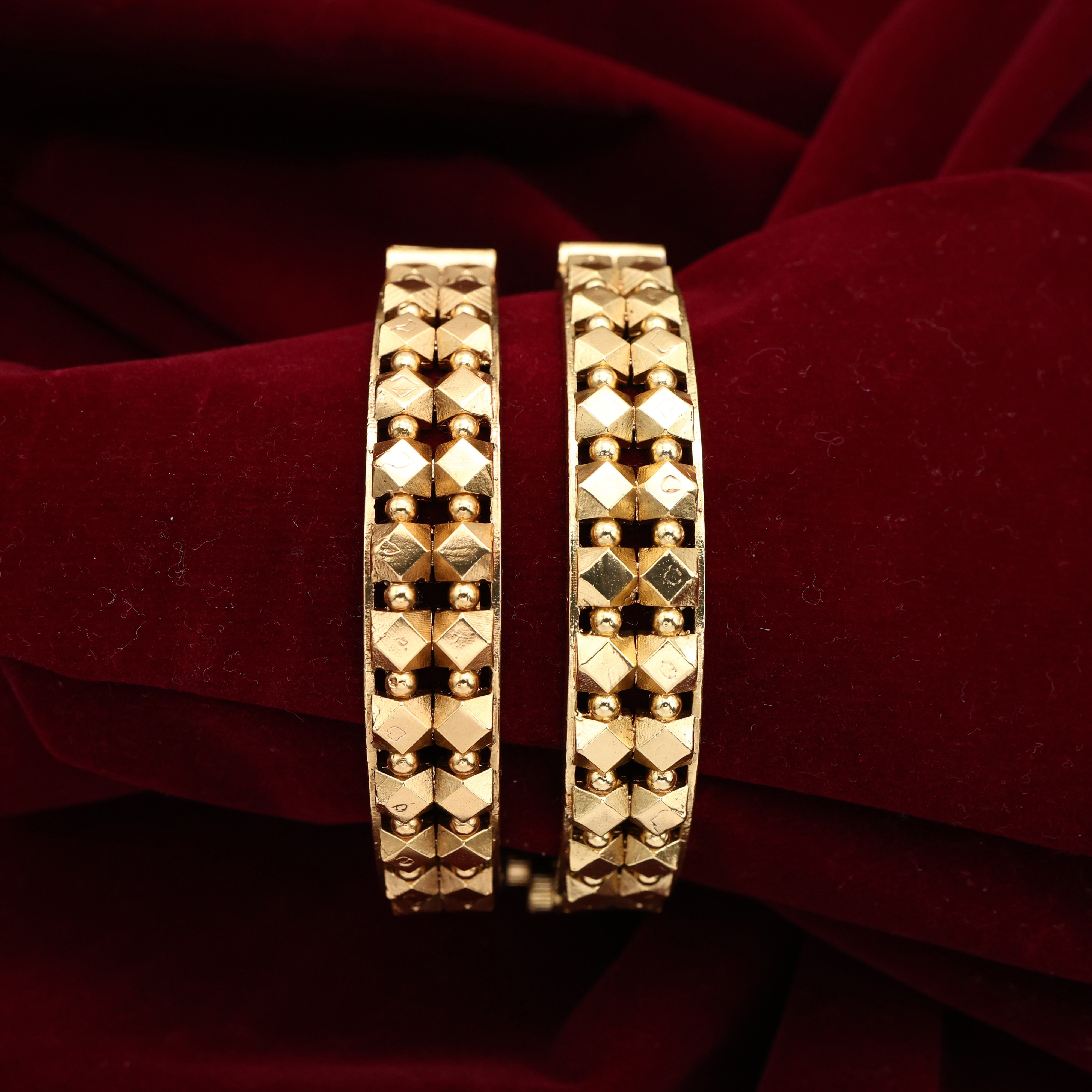 Antique Gold Double Layer Gundu Mani Openable Bangles