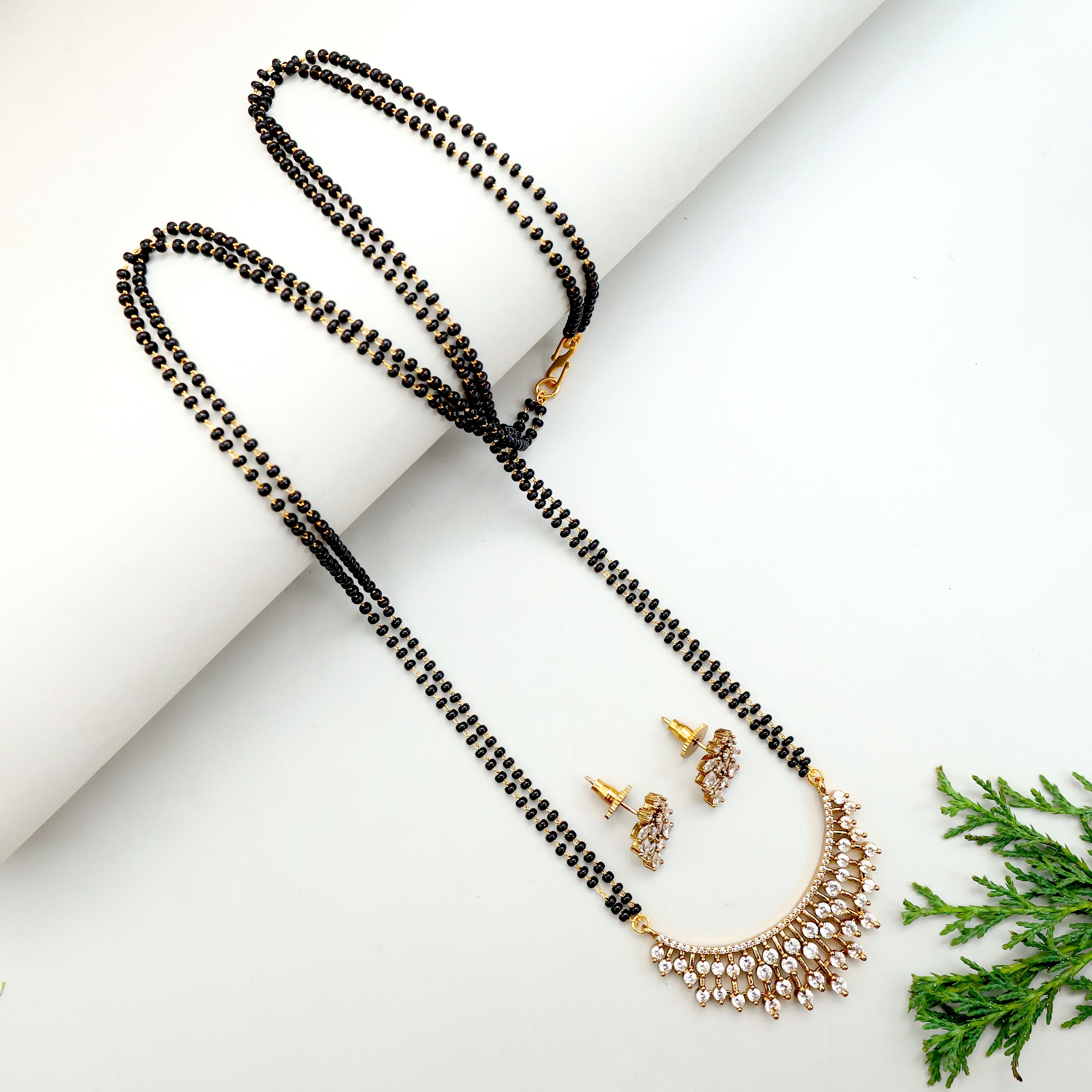 Diamond look Alike Celebrity Style Two Line Mangalsutra With Earrings - No Idol No Figure Jewellery