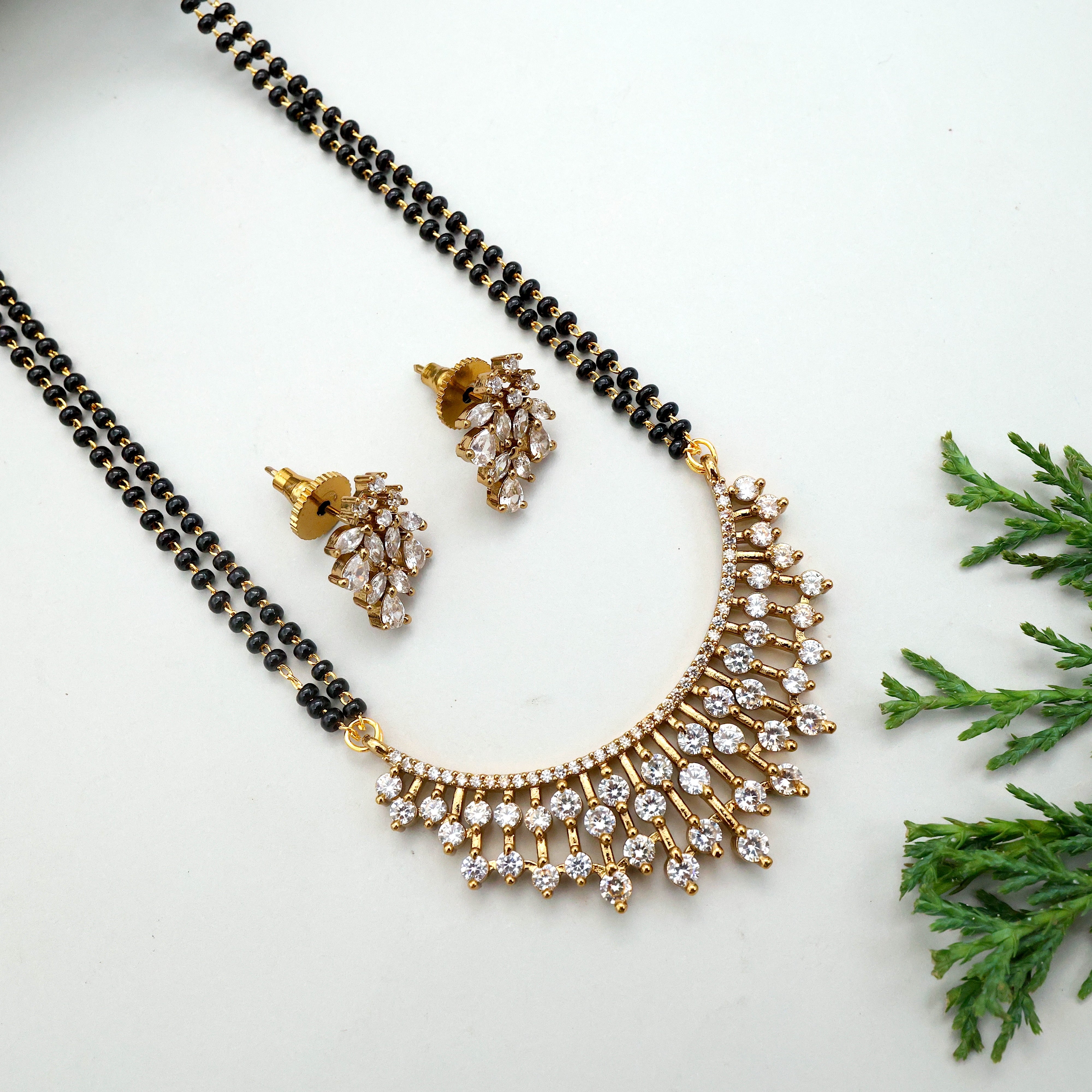 Diamond look Alike Celebrity Style Two Line Mangalsutra With Earrings - No Idol No Figure Jewellery