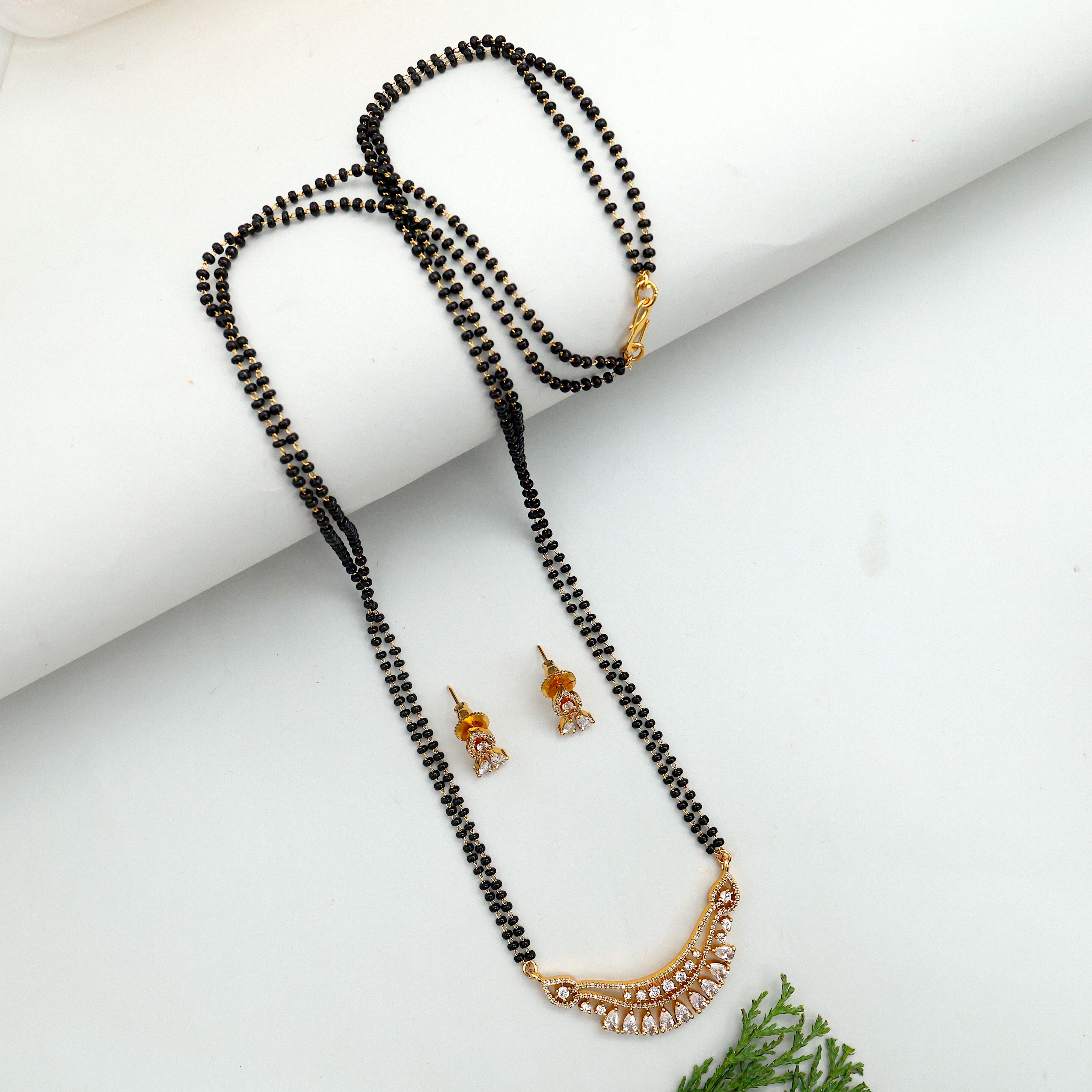 Diamond Look Long Curve Mangalsutra Set