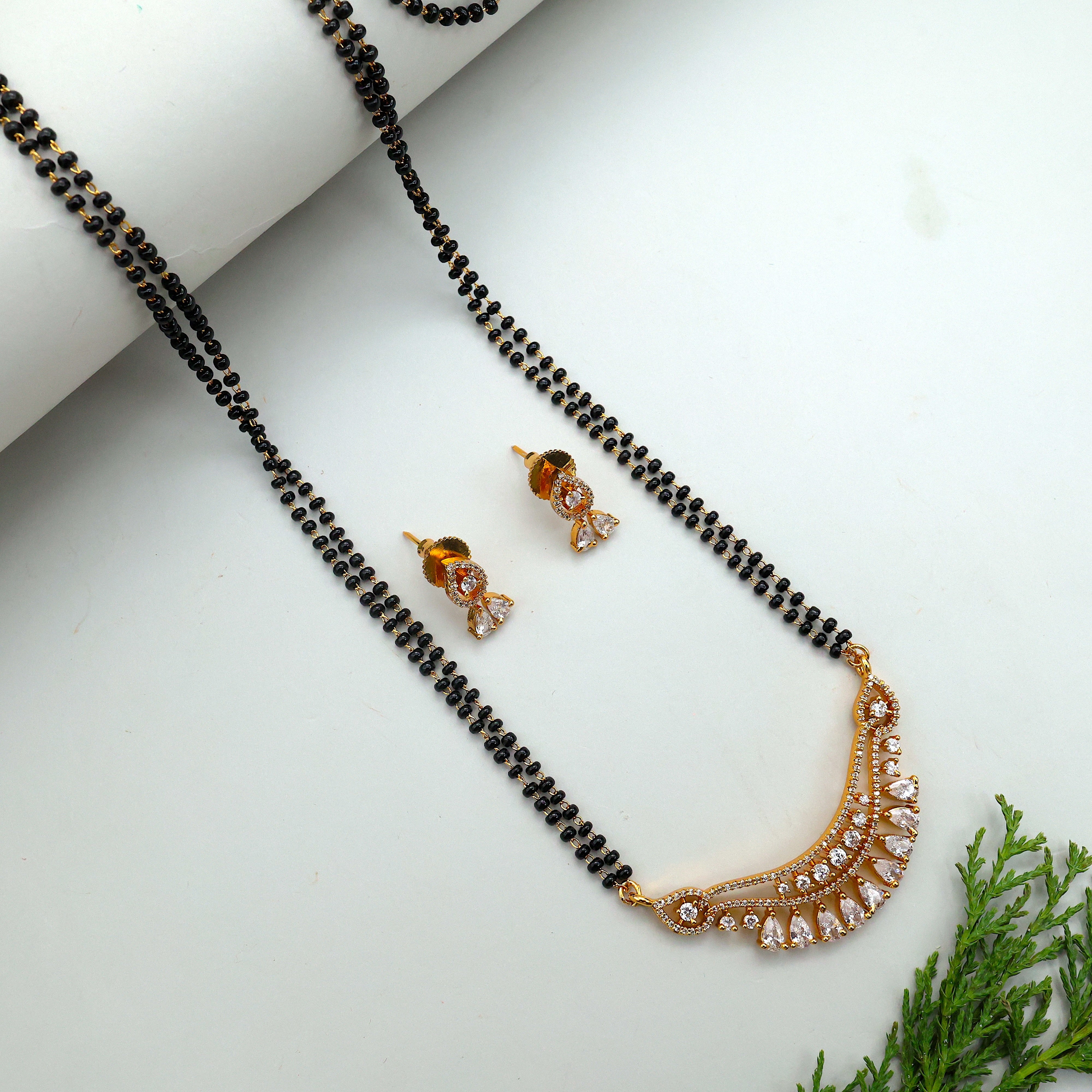 Diamond Look Long Curve Mangalsutra Set