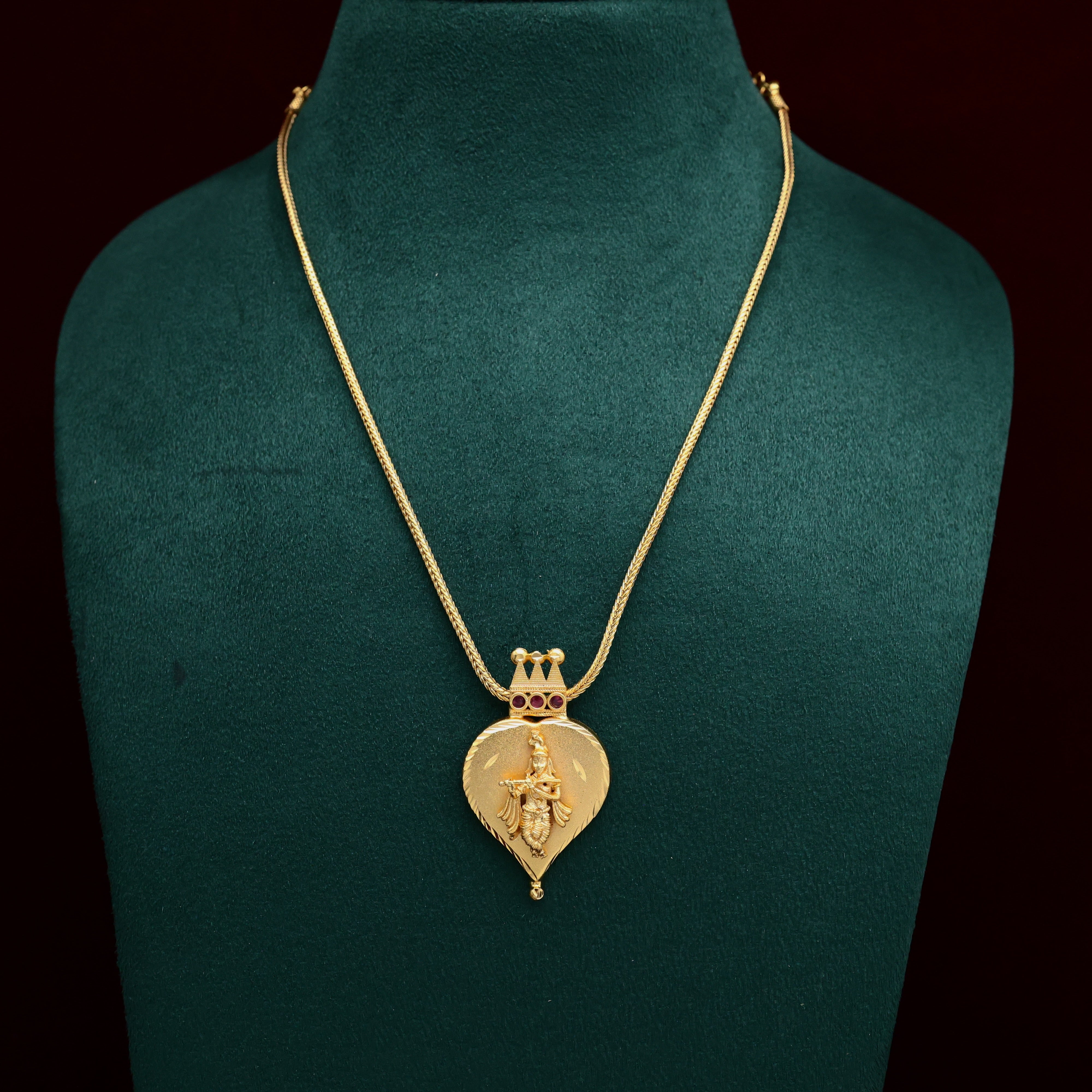 Real Gold Tone Traditional Kerala Aalilai Krishna Pendant Chain