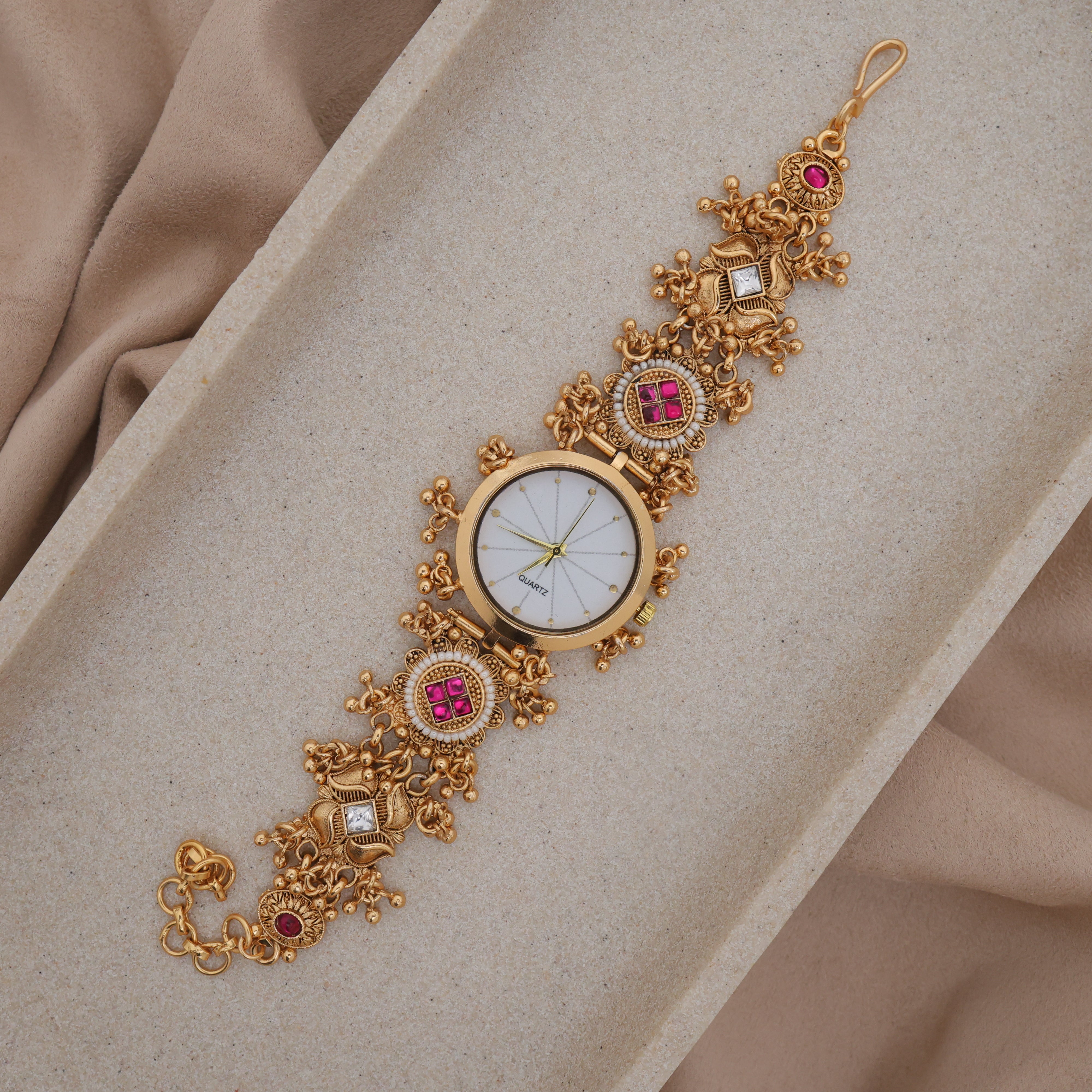Gold Tone Rich Heritage Floral Detailing Kemp Kundan Bracelet Watch