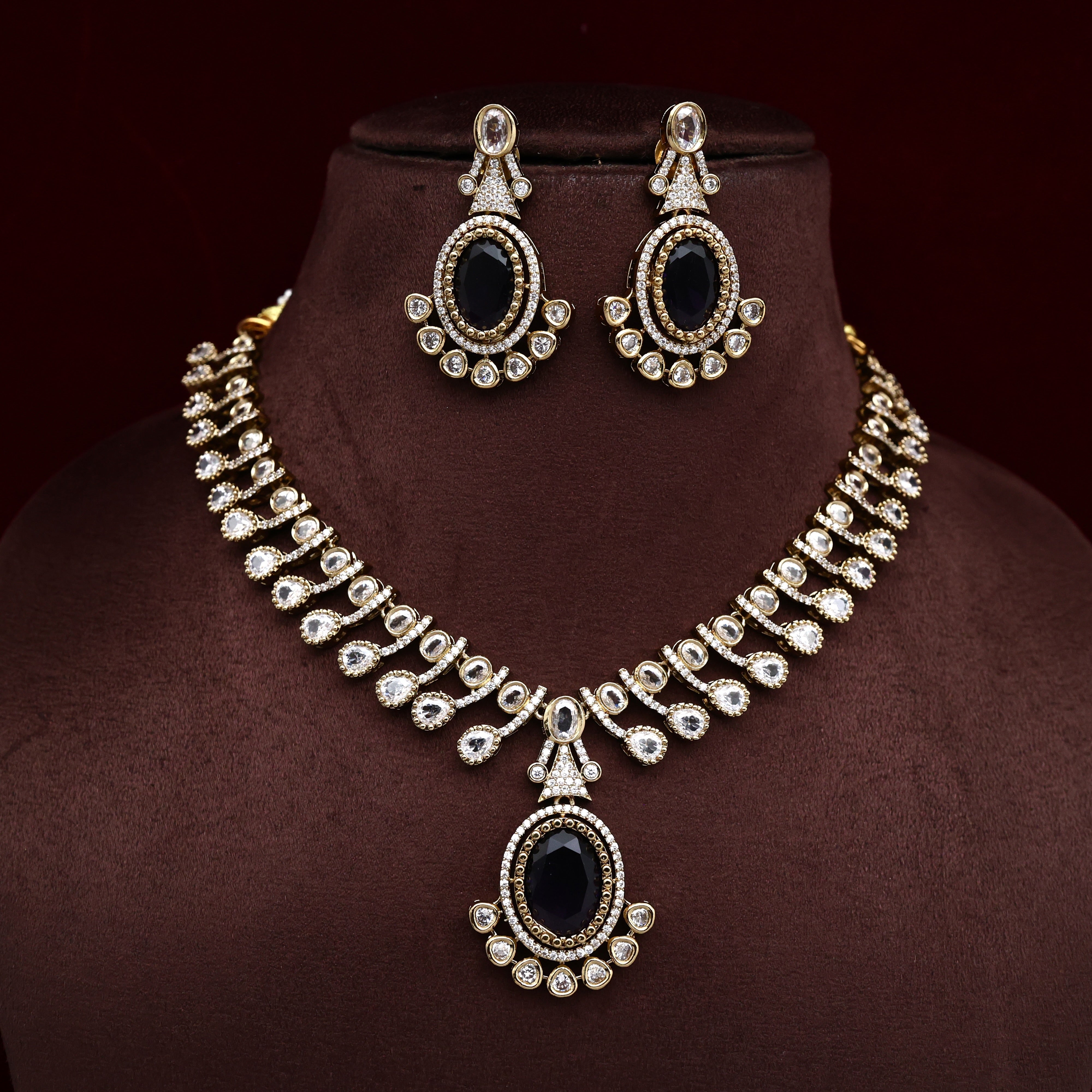 AD VICTORIAN FLOWER BUD BRIDAL NECKLACE SET - PURPLE