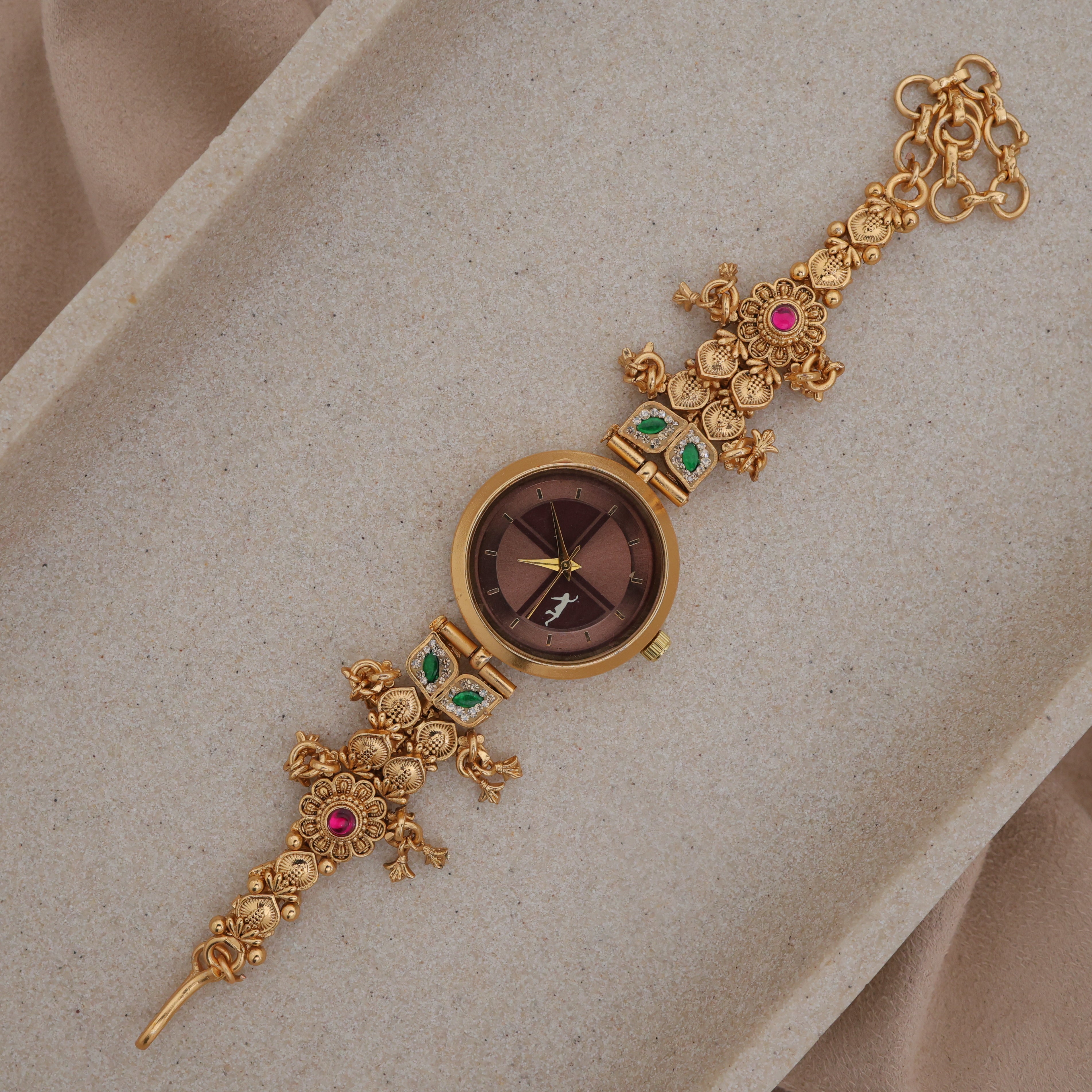 Gold Tone Rich Heritage Brown Dial Kashmiri Bracelet Watch
