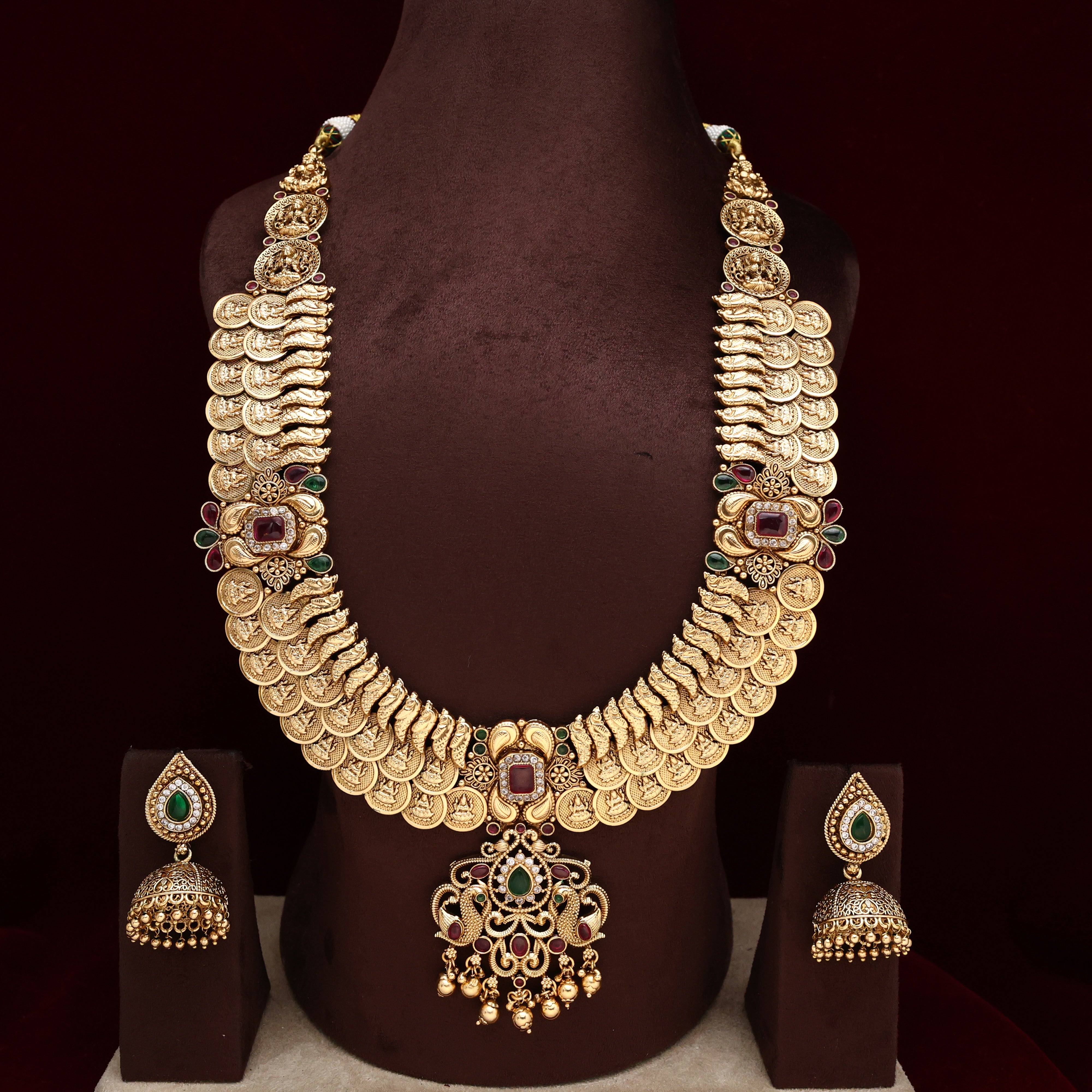 Real Gold Design Premium Kemp AD Heavy Lakshmi Coin Bridal Haaram