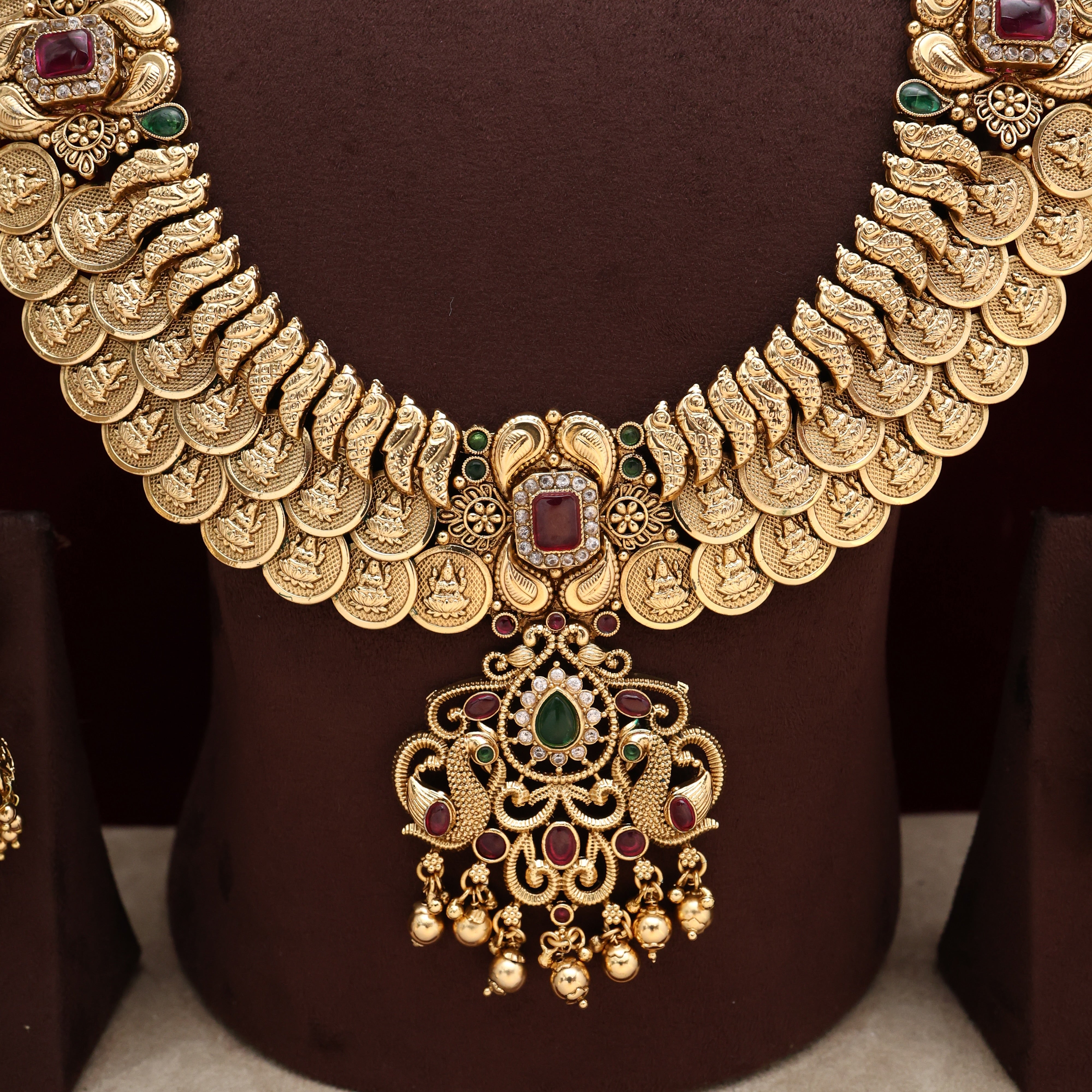 Real Gold Design Premium Kemp AD Heavy Lakshmi Coin Bridal Haaram