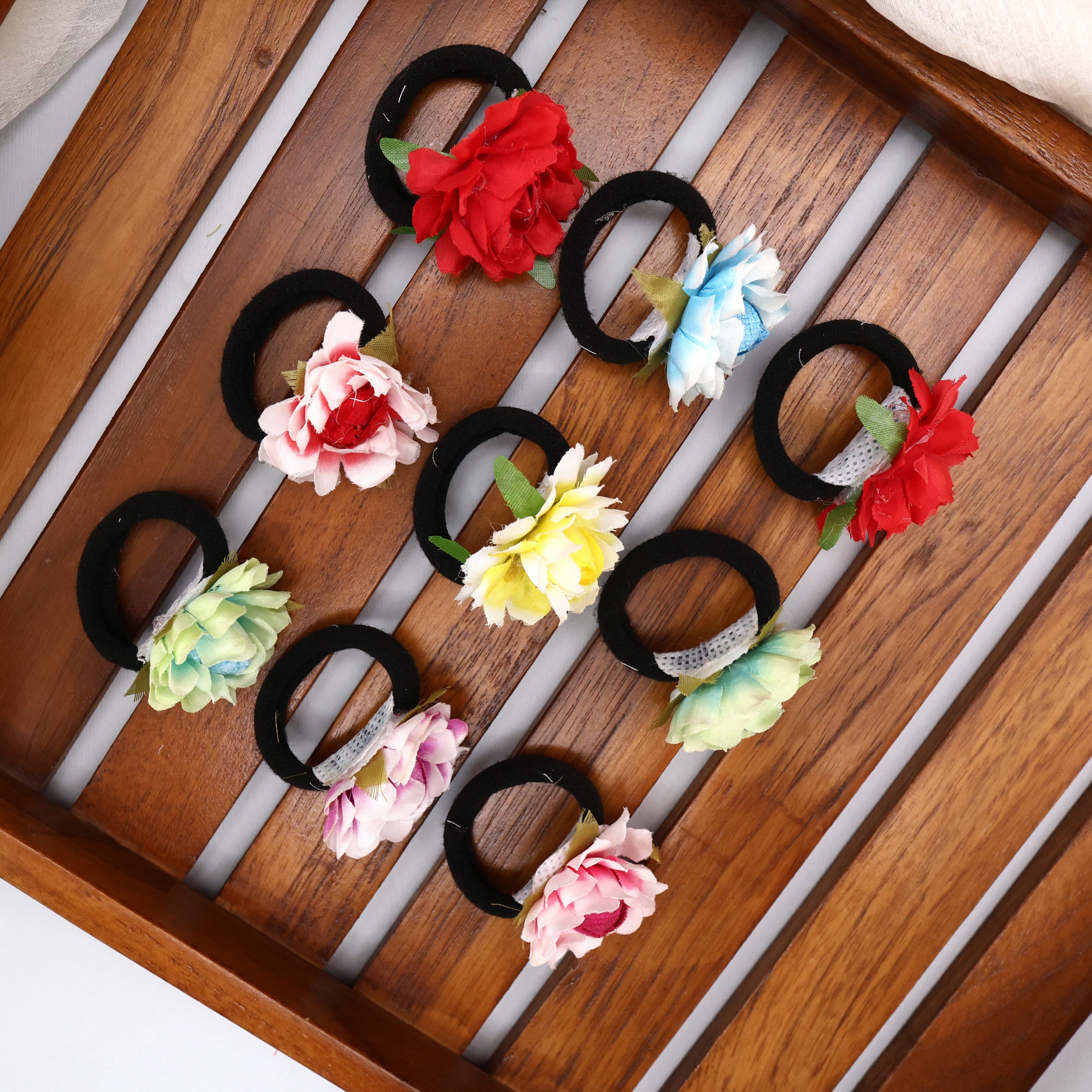 Handmade Kids Flower Hair Bands - One Pair (Assorted Colours)