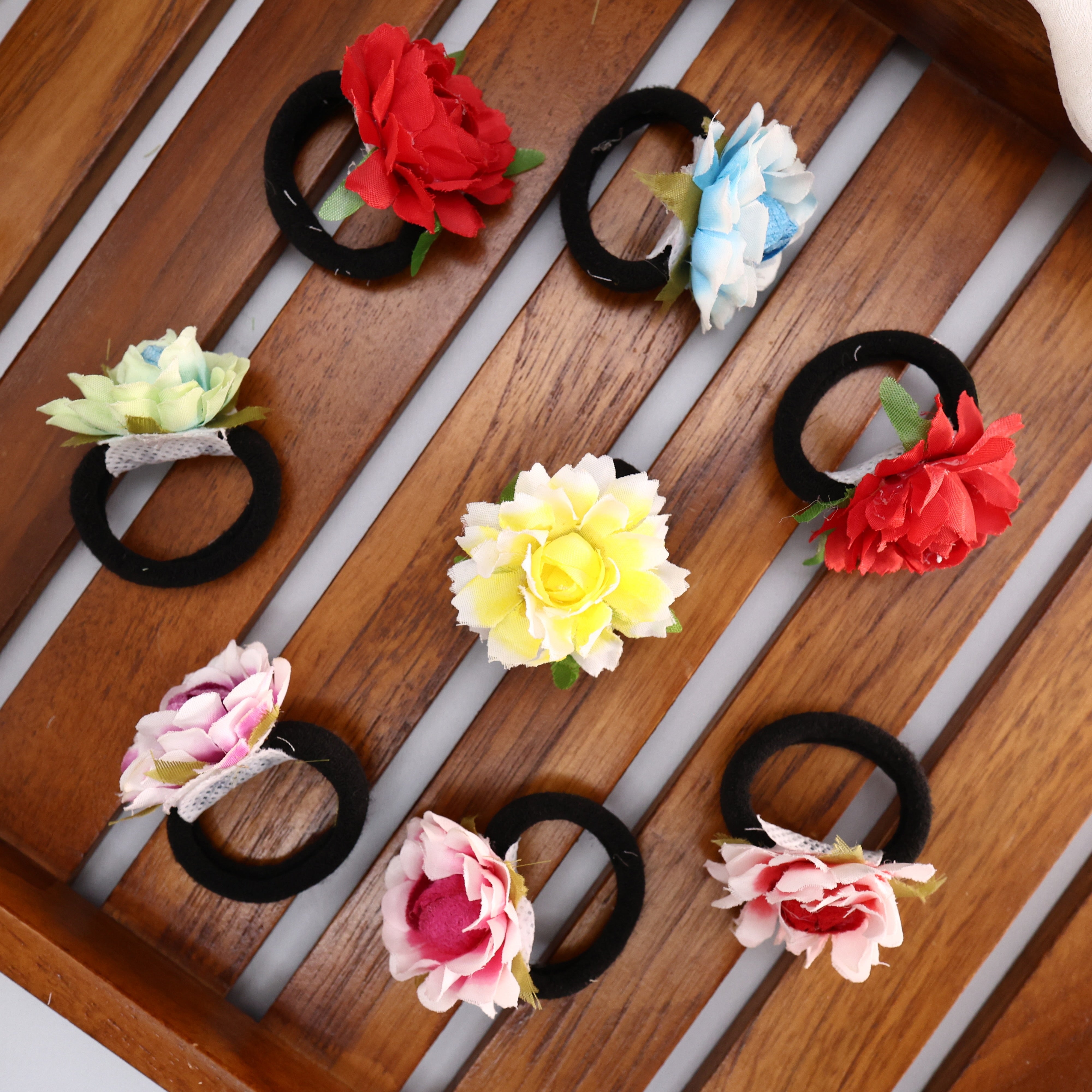 Handmade Kids Flower Hair Bands - One Pair (Assorted Colours)