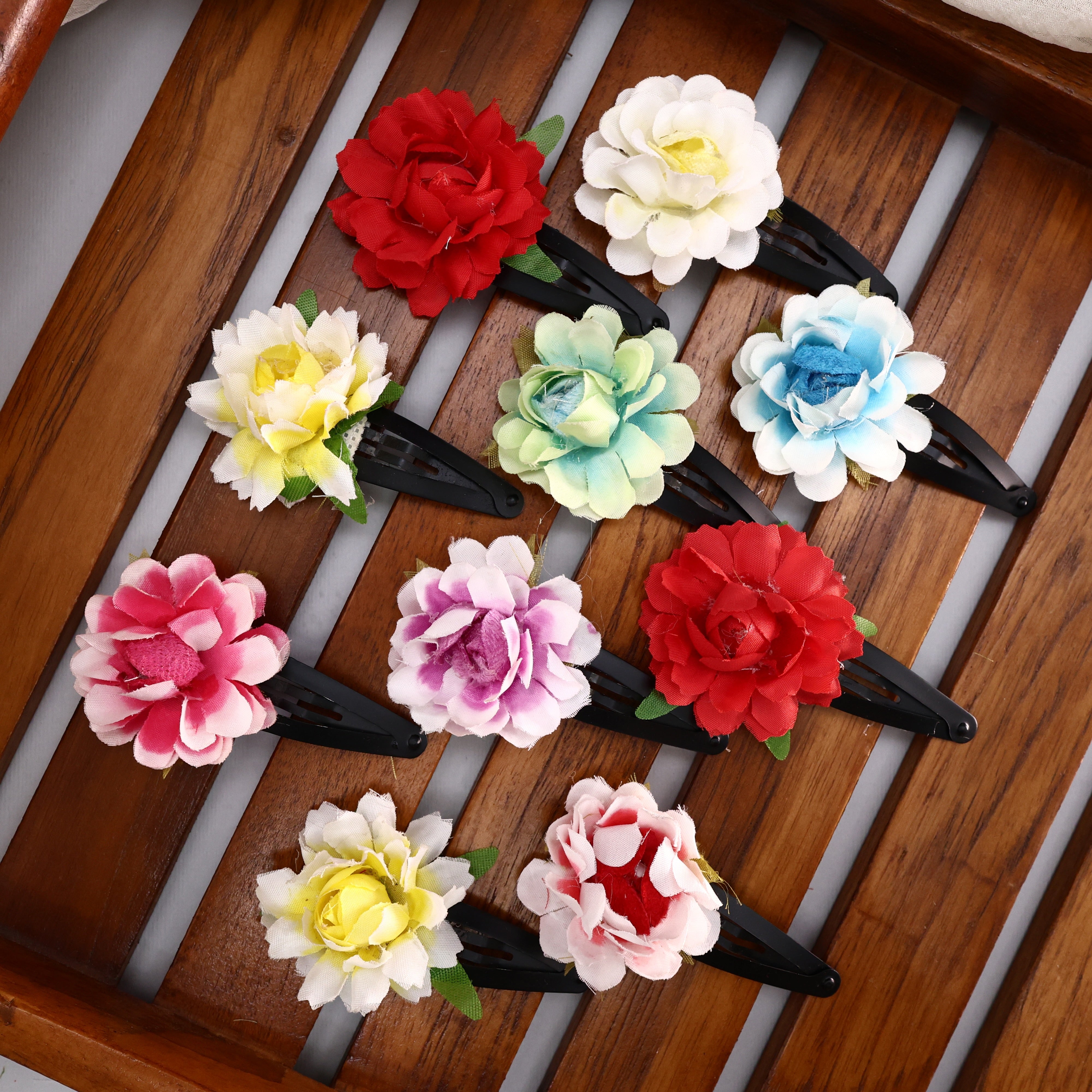 Handmade Kids Flower Tic Tac Clips - One Pair (Assorted Colours)