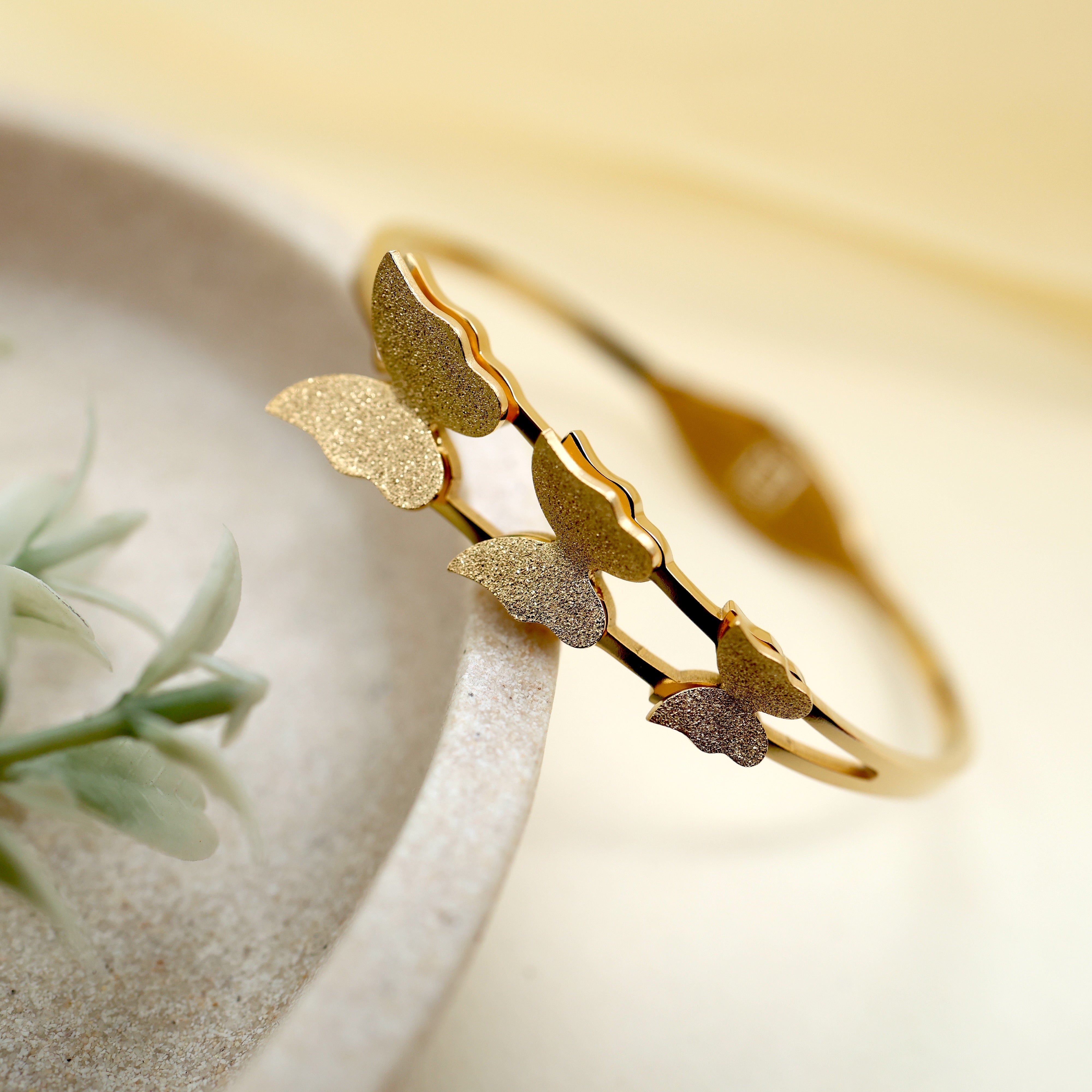 Gold Tone Anti Tarnish Bracelet For Women - 3 Butterflies