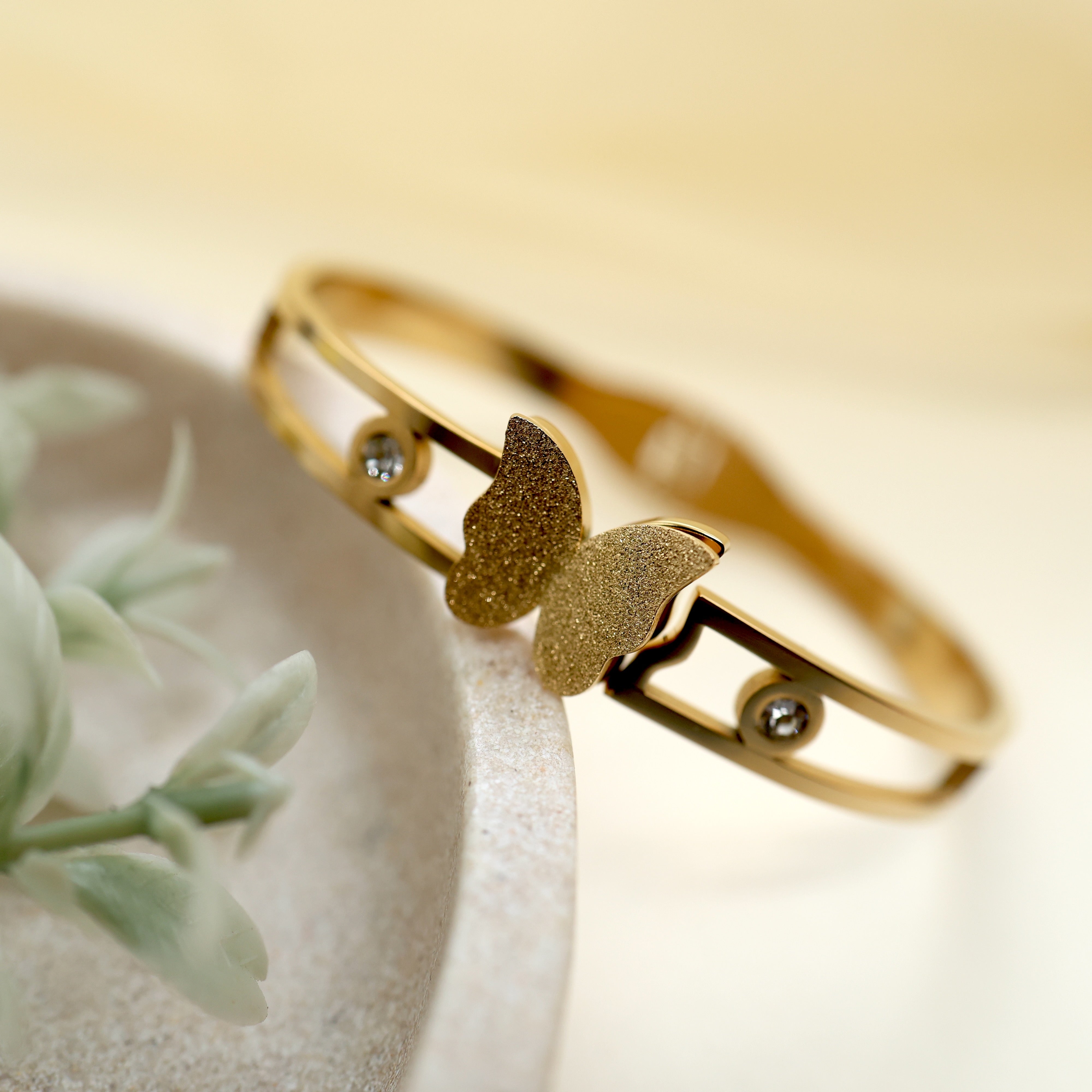 GOLD TONE ANTI TARNISH BRACELET FOR WOMEN - STONE BUTTERFLIES