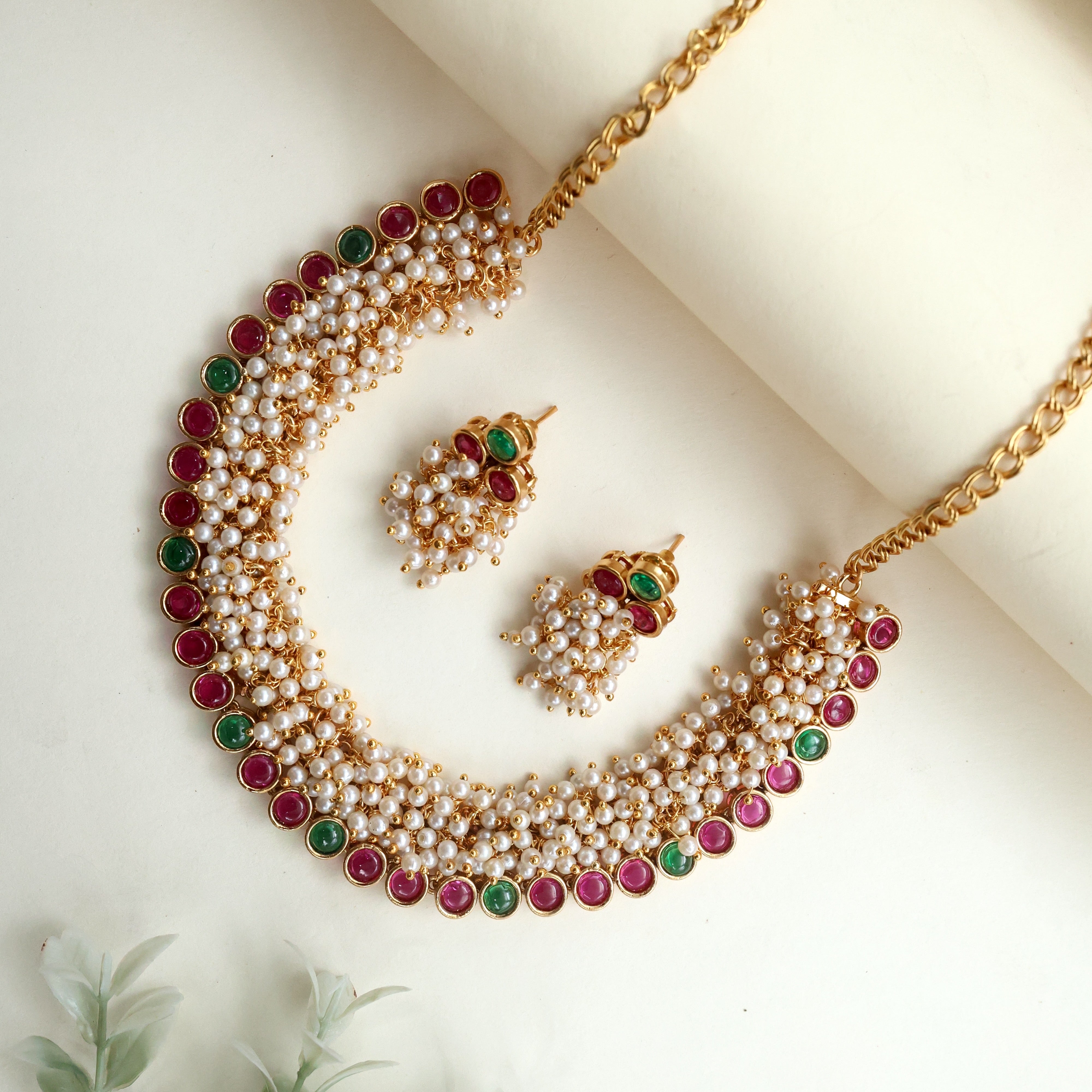 Antique Pearl Bunch Kemp Button Necklace Set