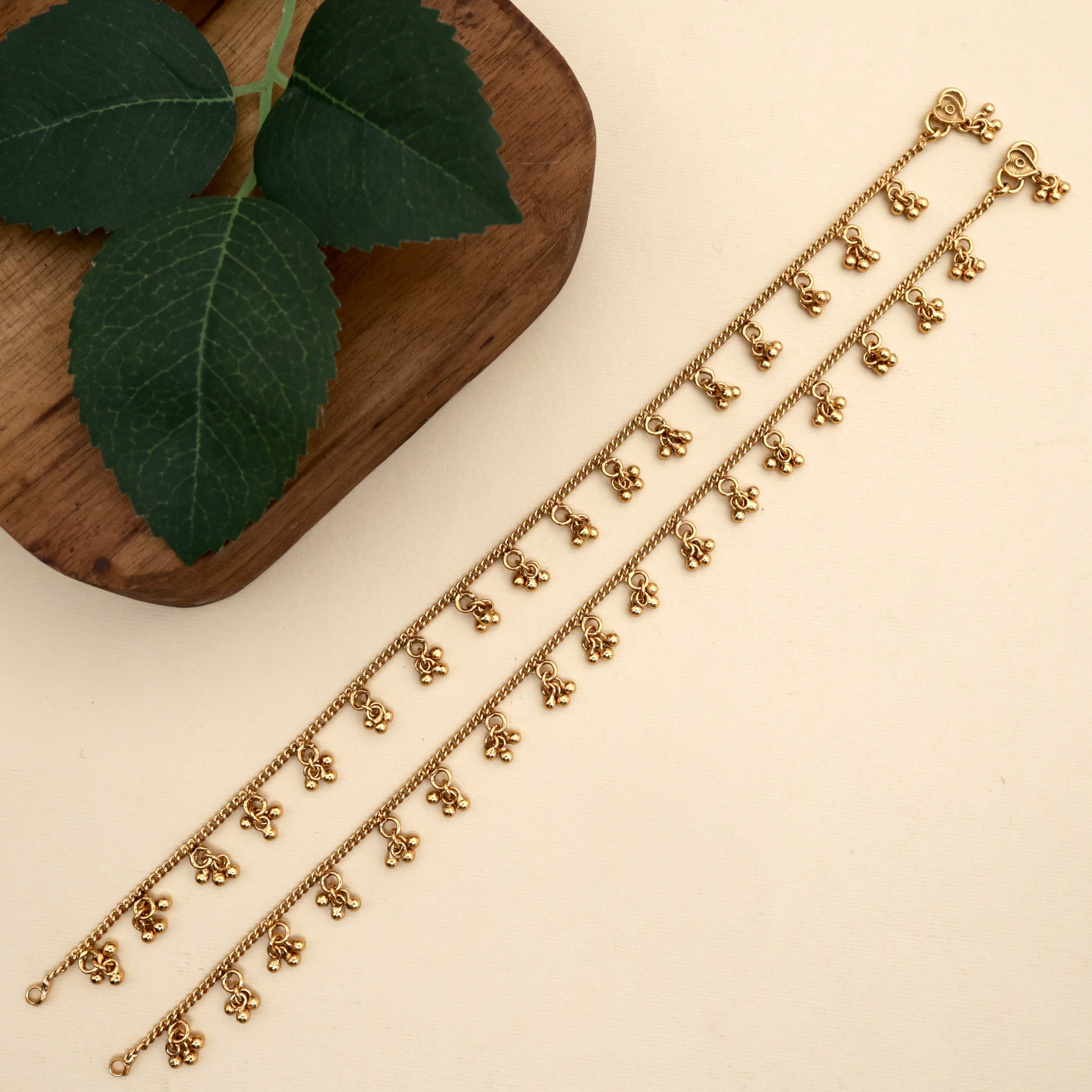 Gold Look Ghungroo Hangings Anklets for Women - 10.5 Inches
