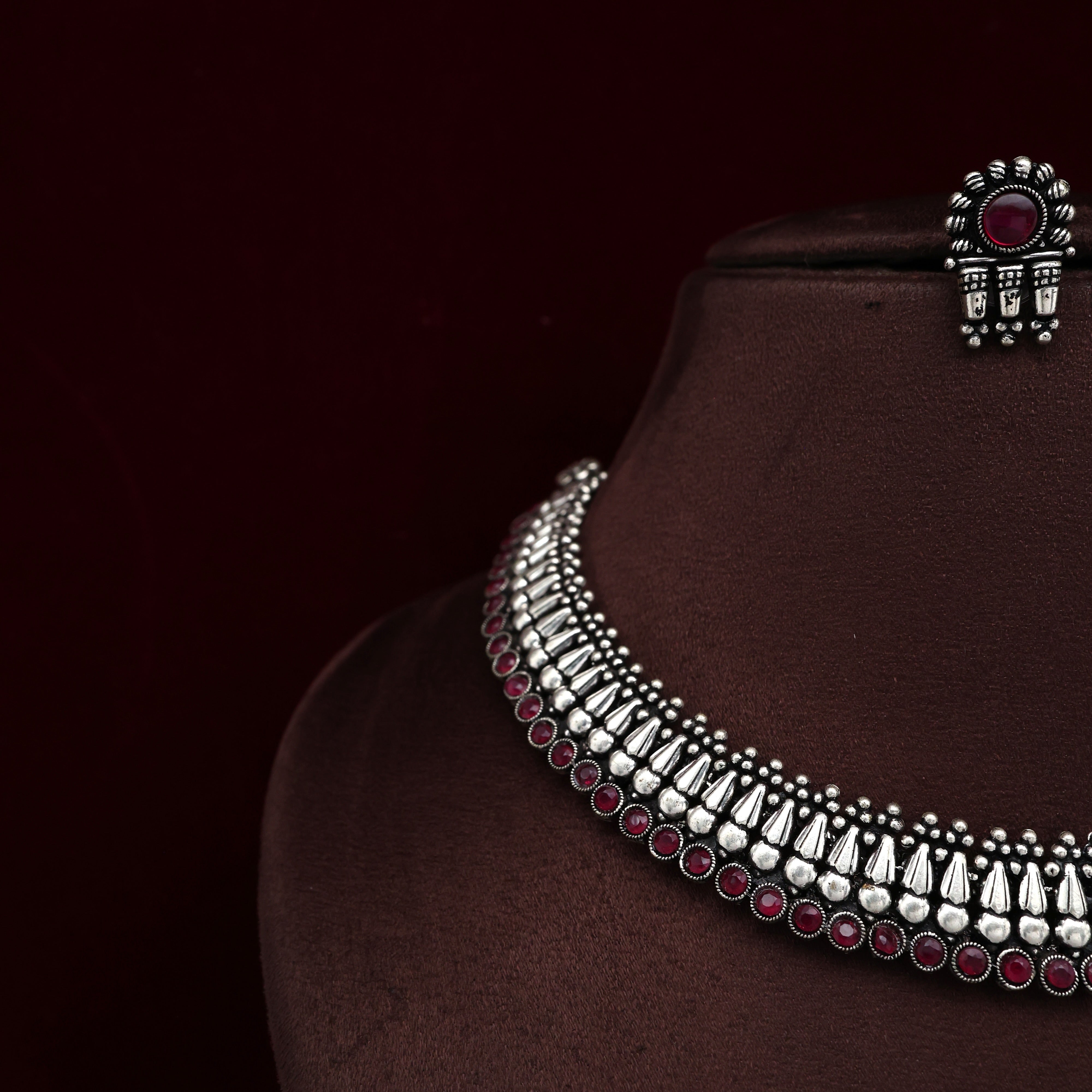 Antique Silver Look Flower Bud Necklace Set