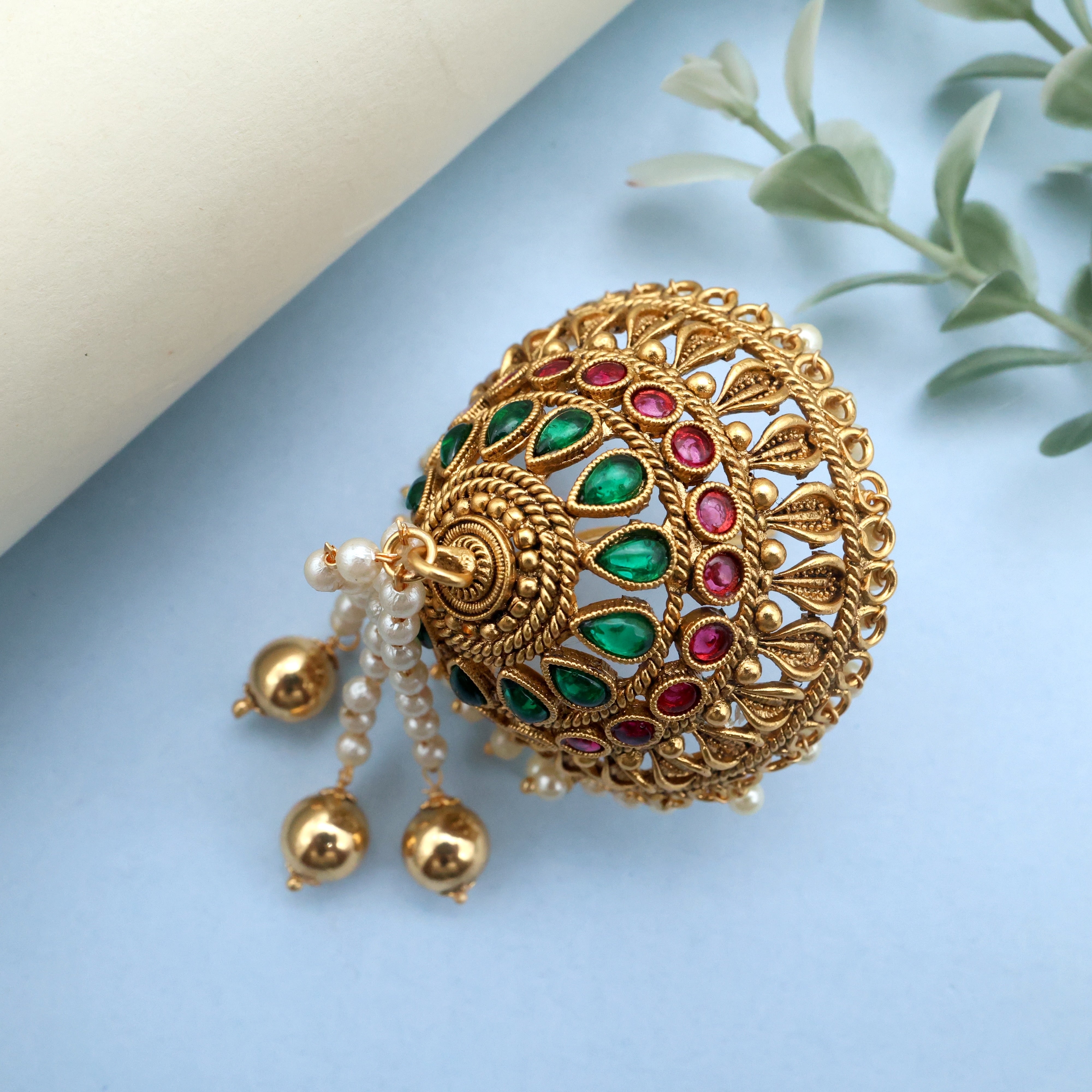 Antique Gold Premium AD Kemp Andal Kondai - Iyengar Bridal Hair Accessory