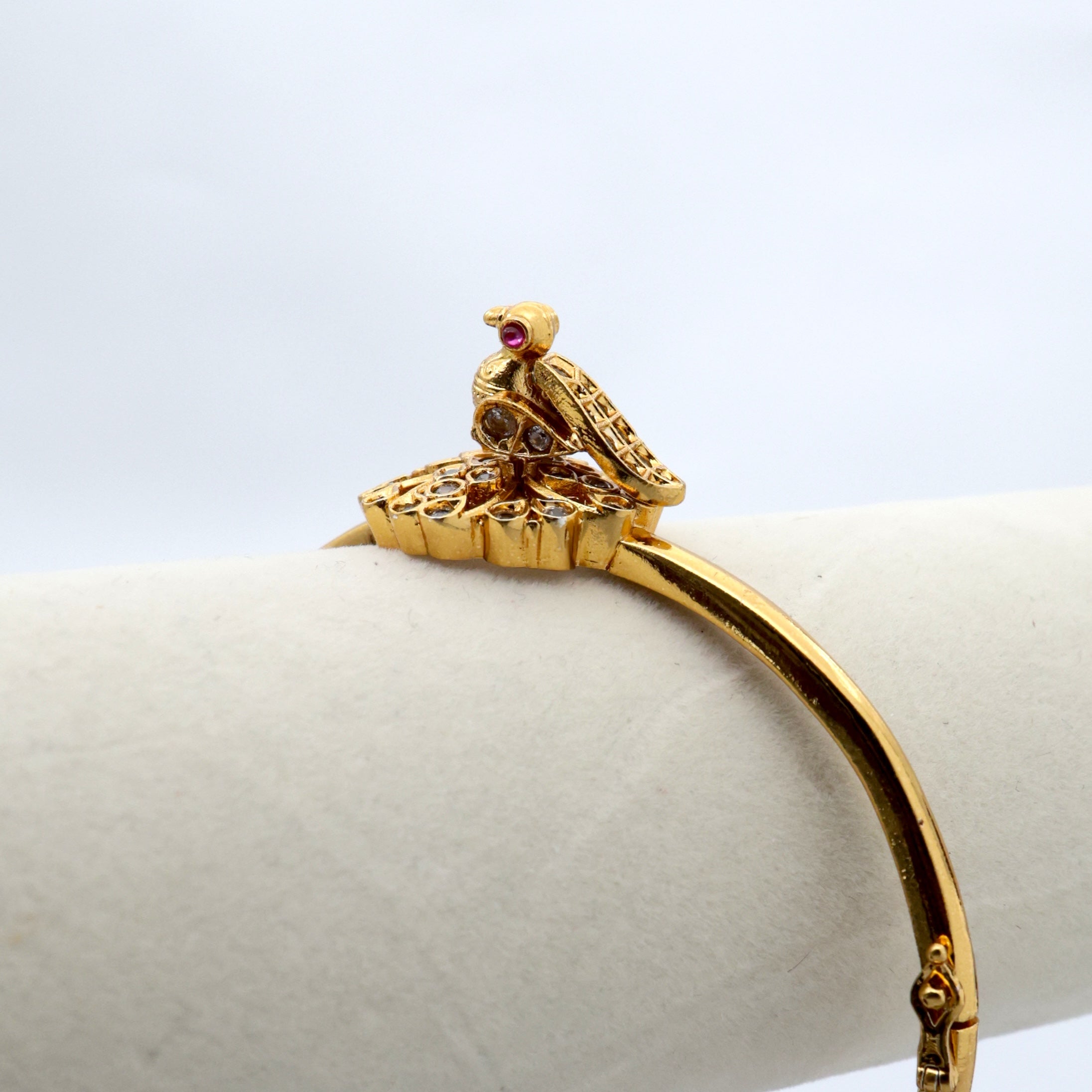 Gold Tone Peacock Dancing On a Flower Openable Kada Bracelet