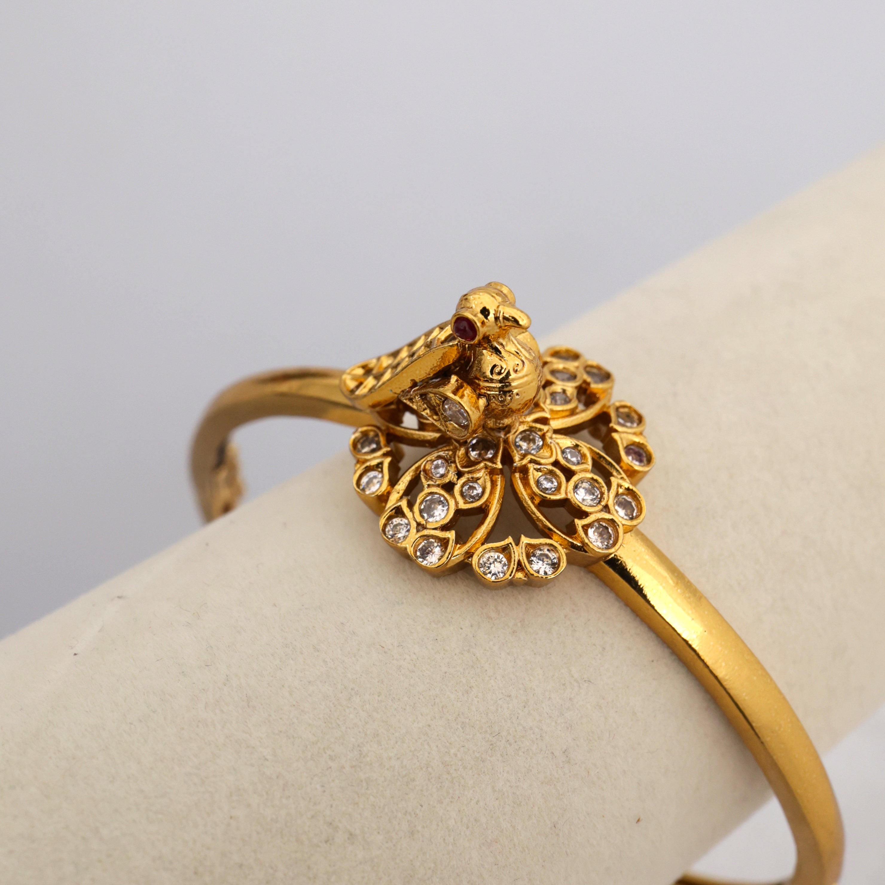 Gold Tone Peacock Dancing On a Flower Openable Kada Bracelet