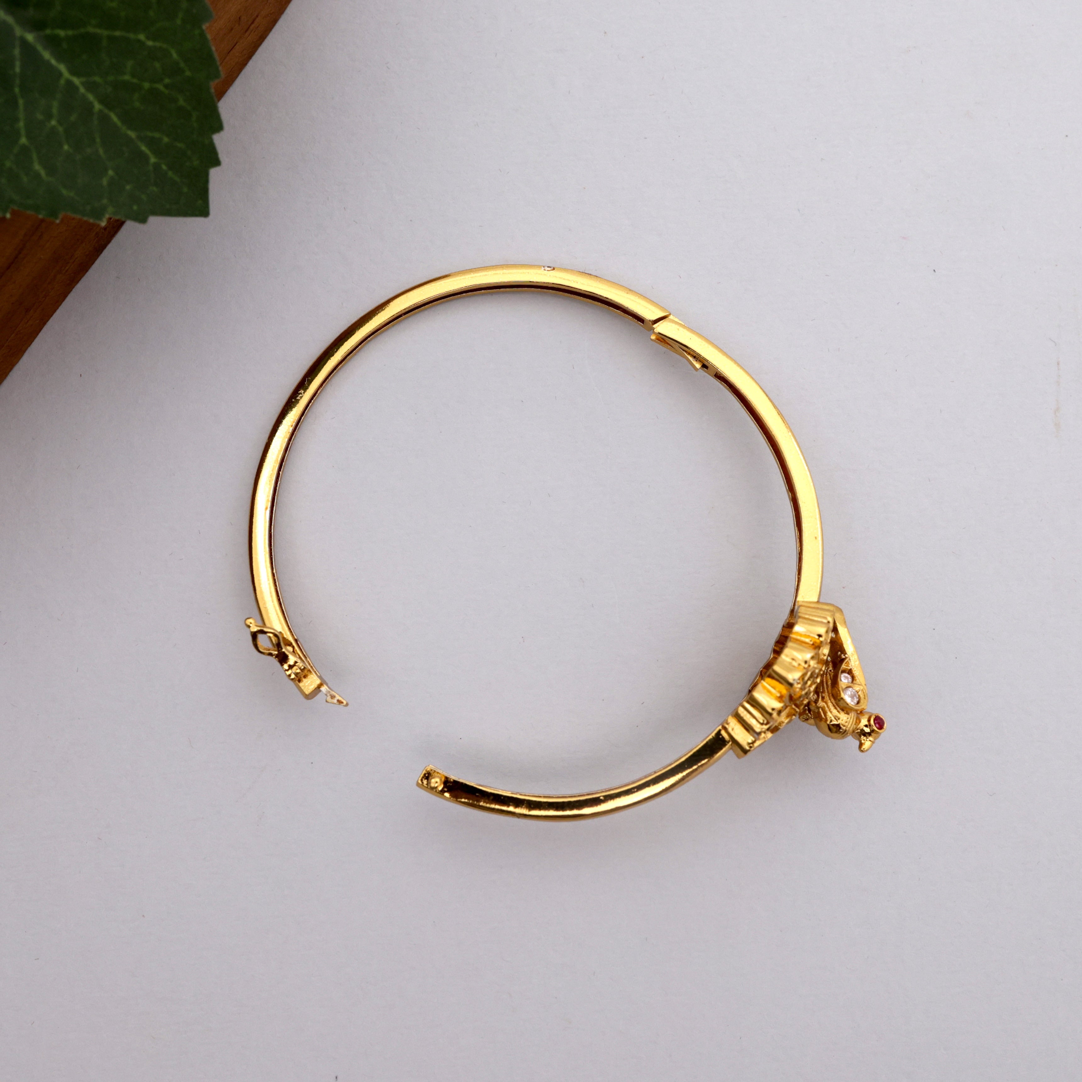 Gold Tone Peacock Dancing On a Flower Openable Kada Bracelet