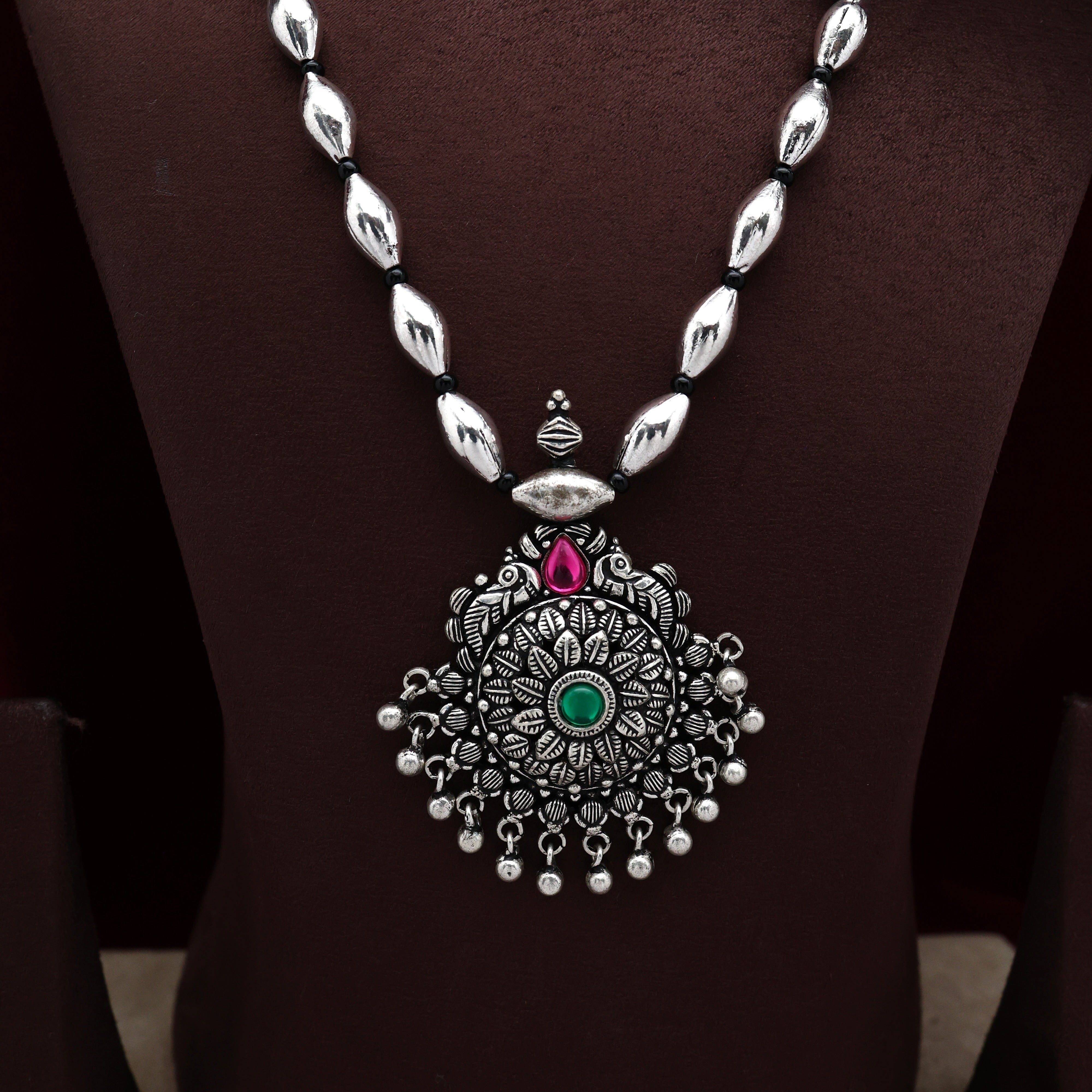 Silver Look Kolhapuri Rettapakshi Pendant Bor Mala