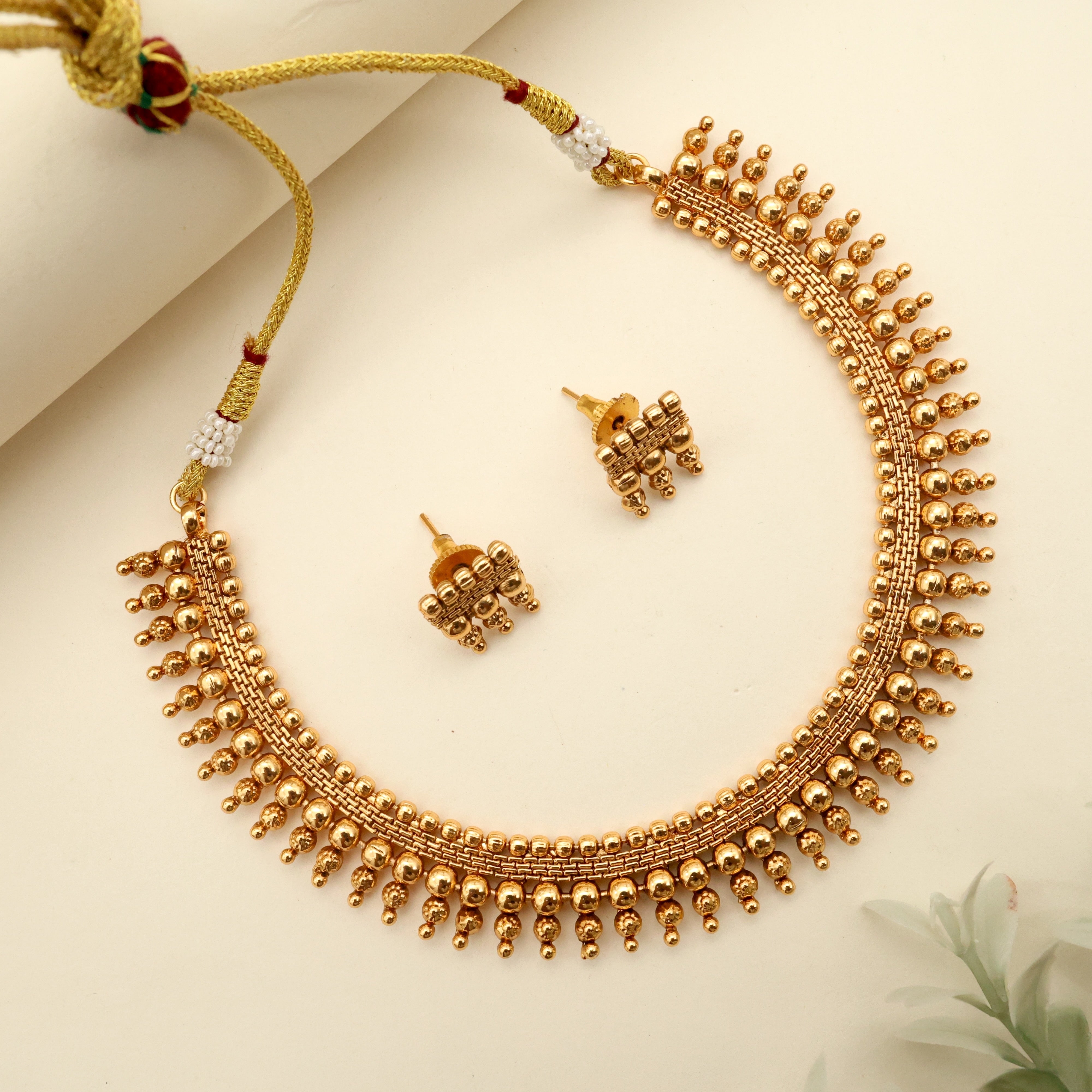 Real Gold Tone Khumbham Thushi Necklace Set