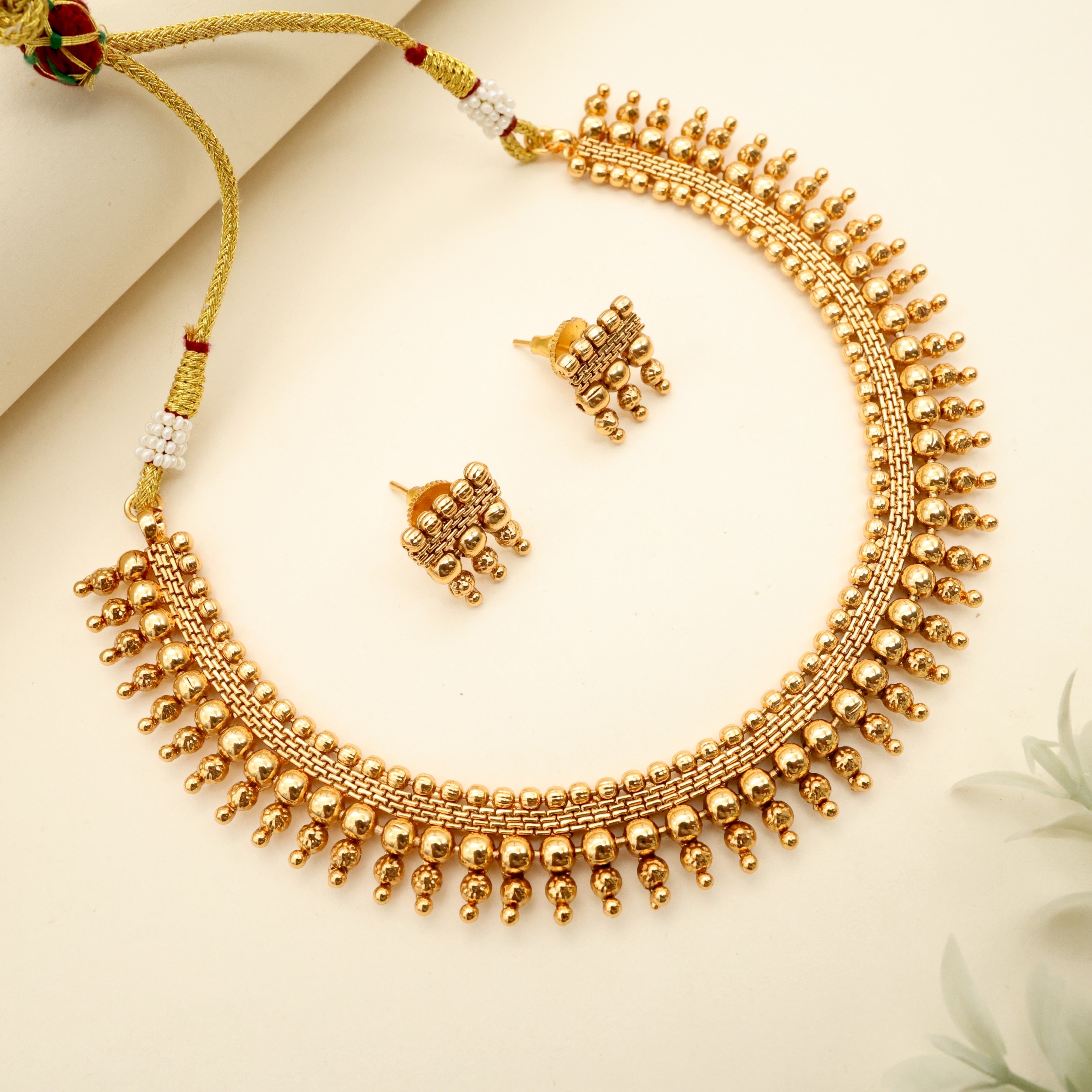 Real Gold Tone Khumbham Thushi Necklace Set