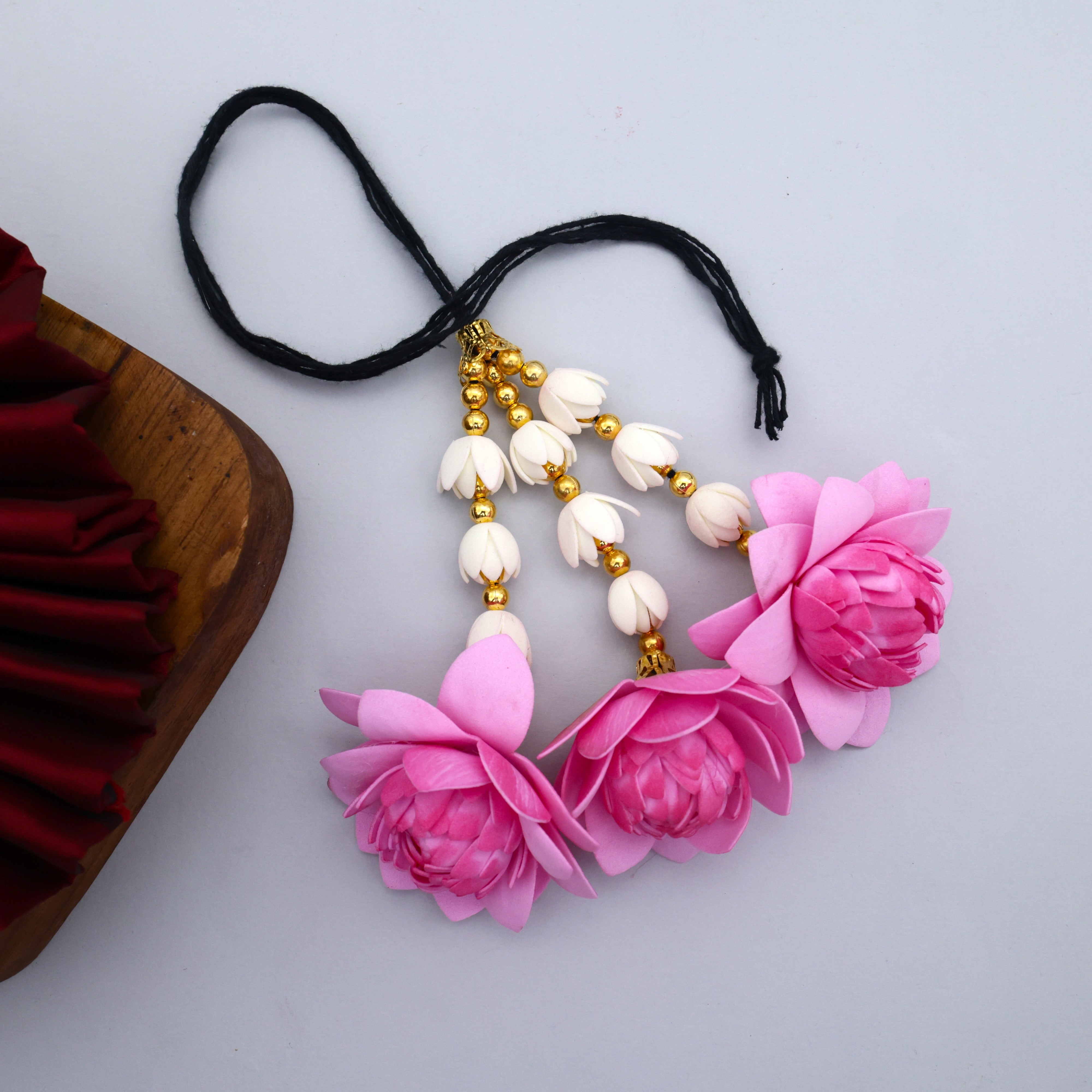 Handmade Foam Real Look 3 Line Malli Lotus Danglers - Lotus Kunjalam