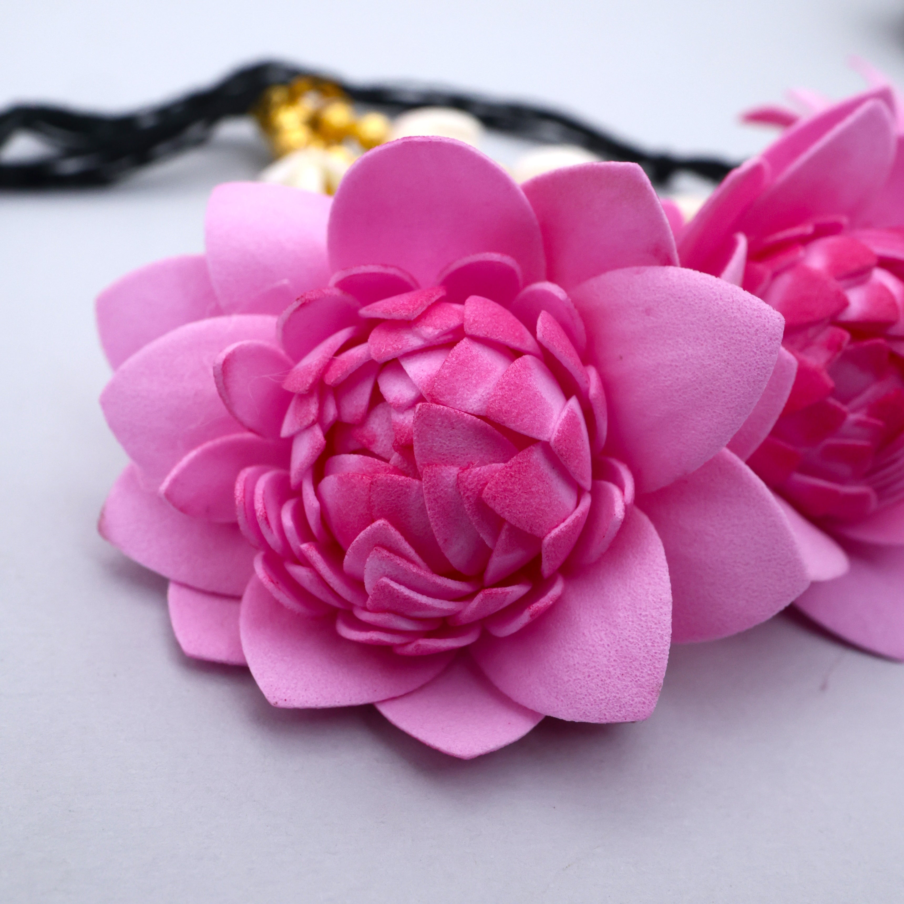 Handmade Foam Real Look 3 Line Malli Lotus Danglers - Lotus Kunjalam