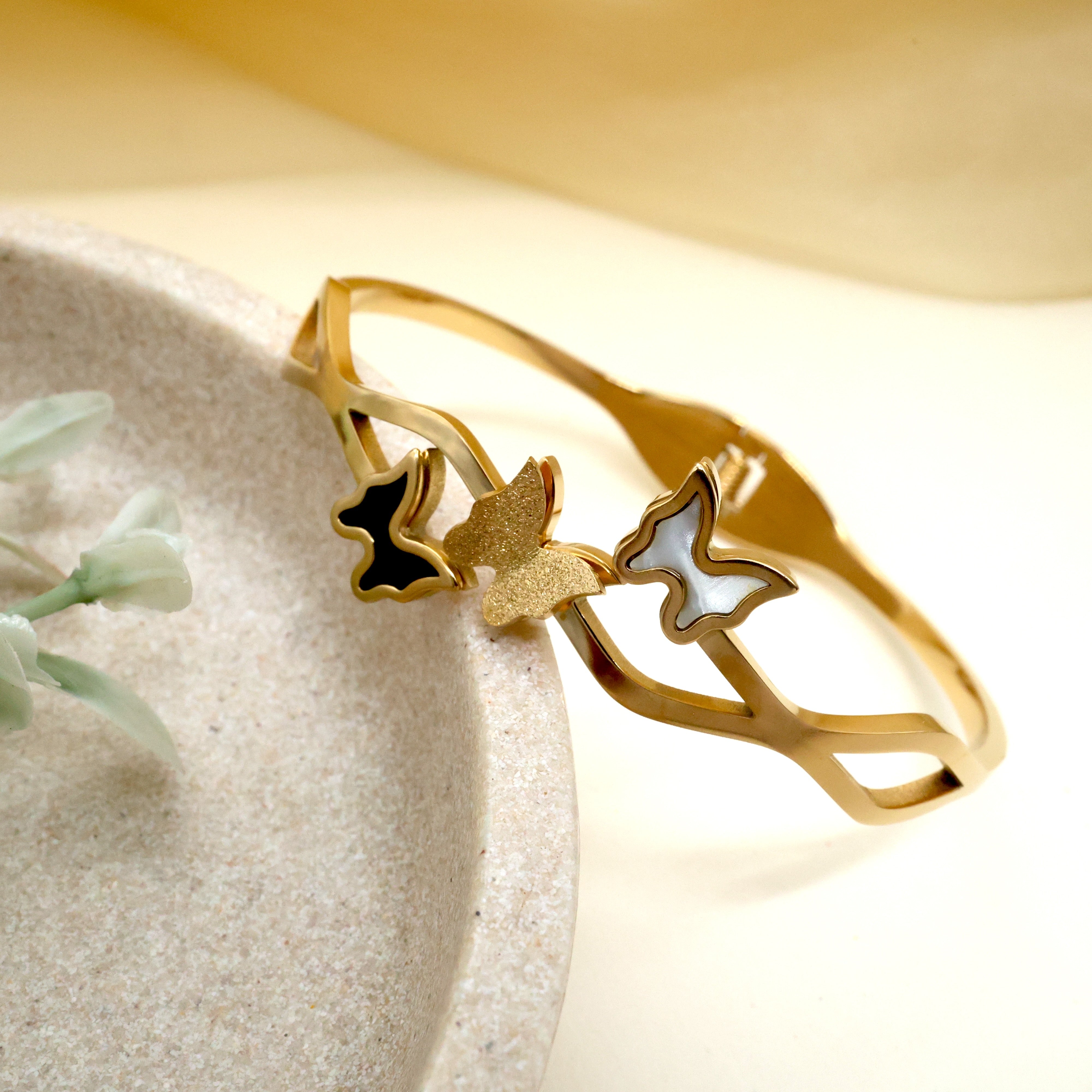GOLD TONE ANTI TARNISH BRACELET FOR WOMEN - 3 Butterflies