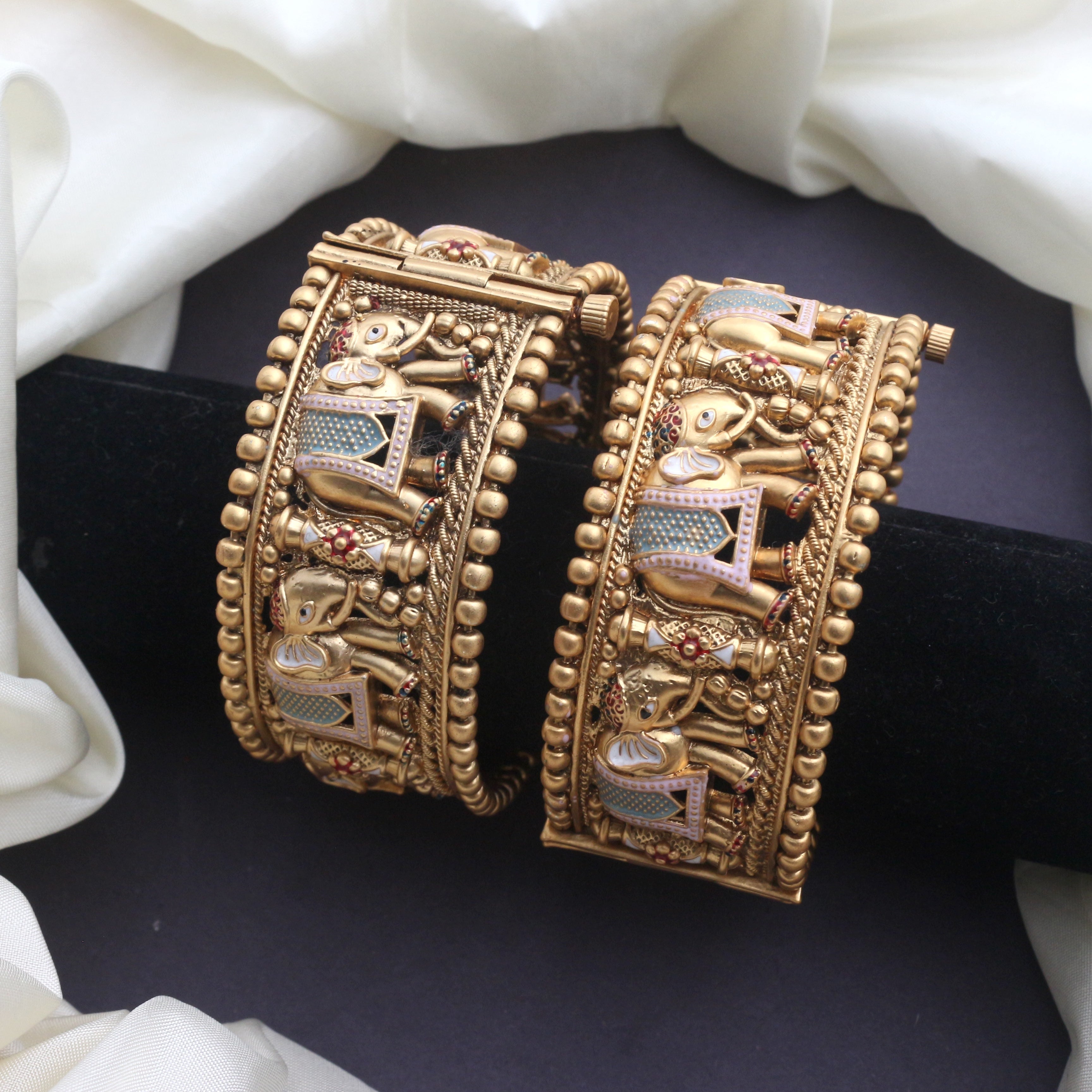 Premium Rajwadi Polish Meena Elephants Openable Kada Bridal Bangles