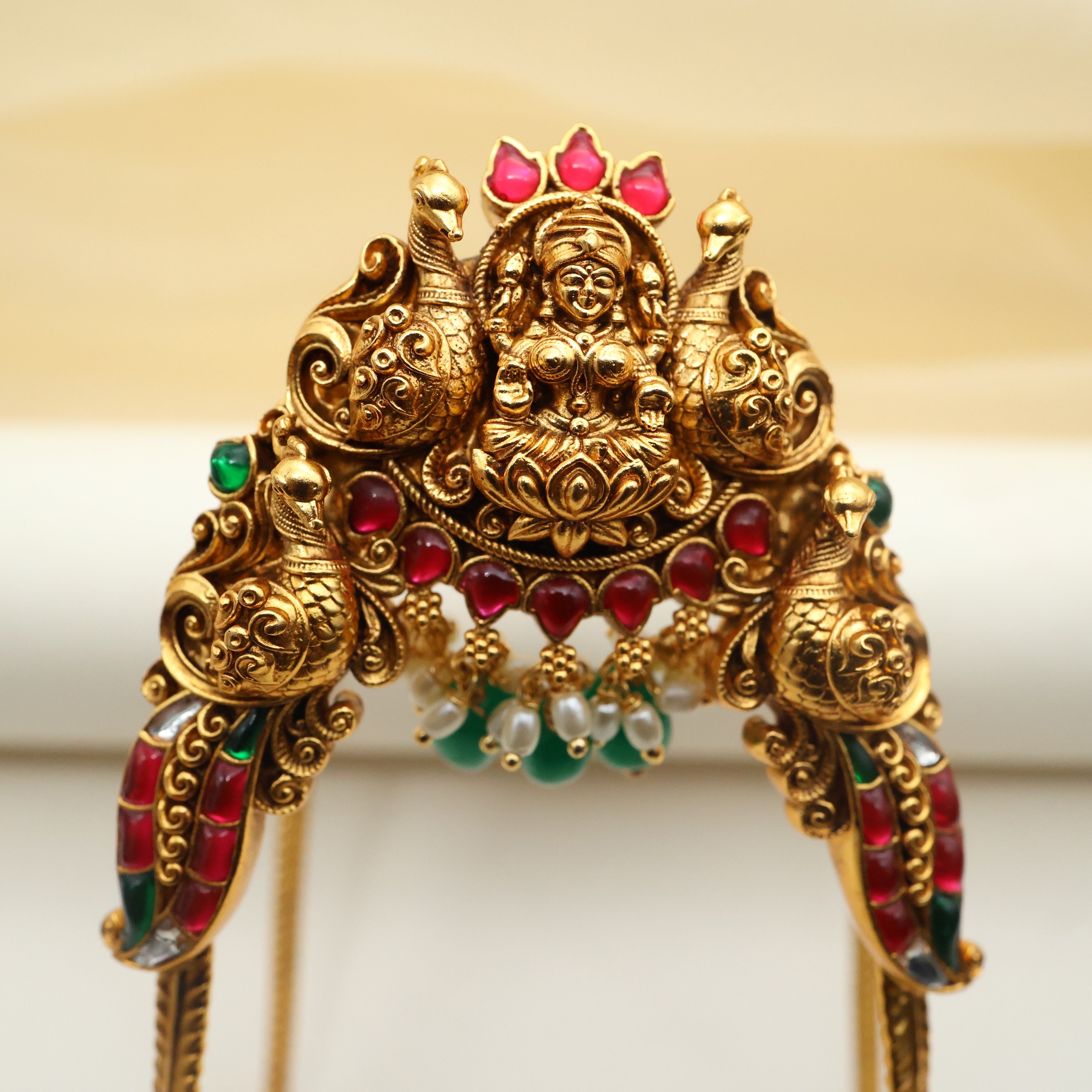 ANTIQUE NAGAS PREMIUM KEMP PEACOCK LAKSHMI BRIDAL VANKI - SINGLE SIDE BRIDAL VANKI