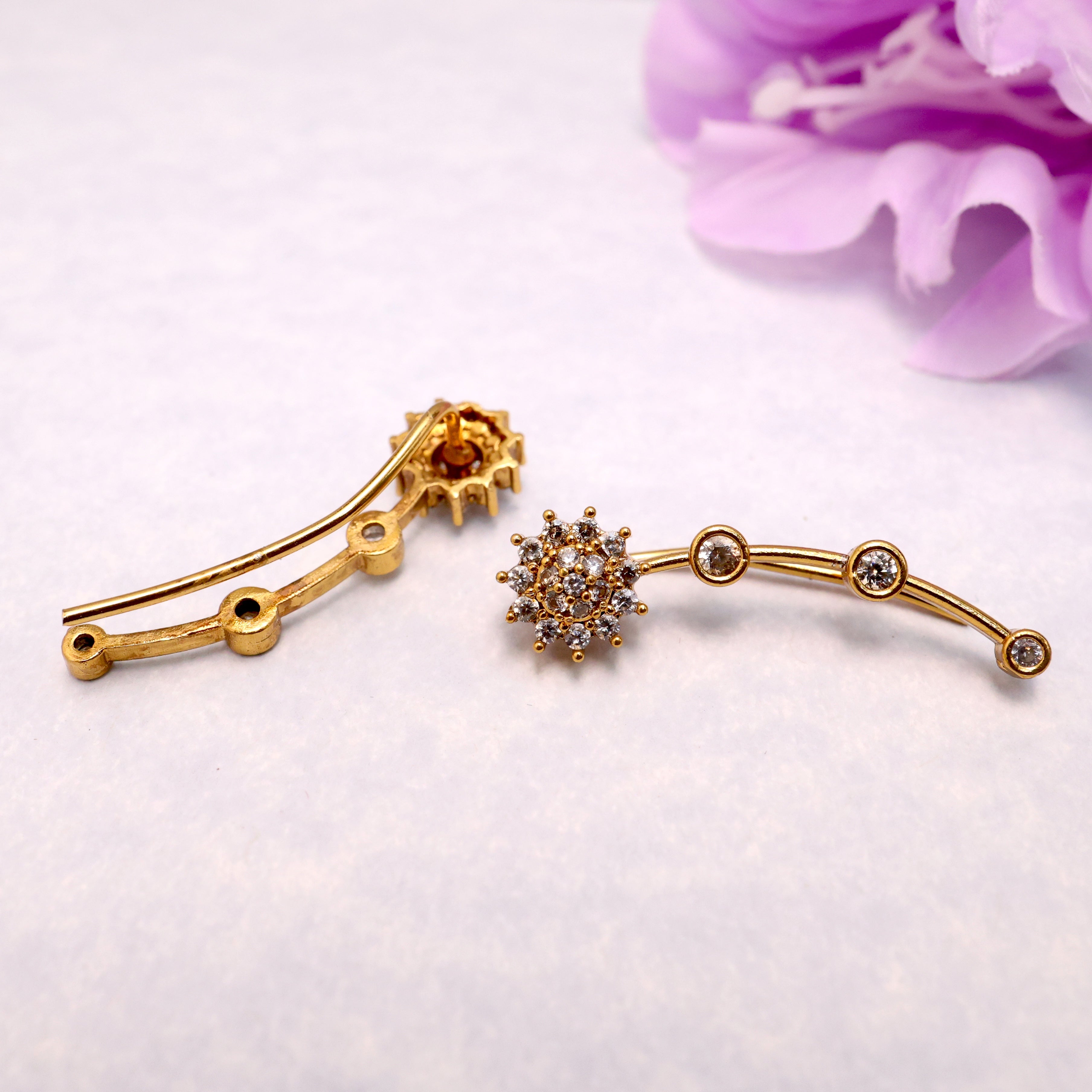 Diamond Look AD Sunflower Drops Earcuff Earrings