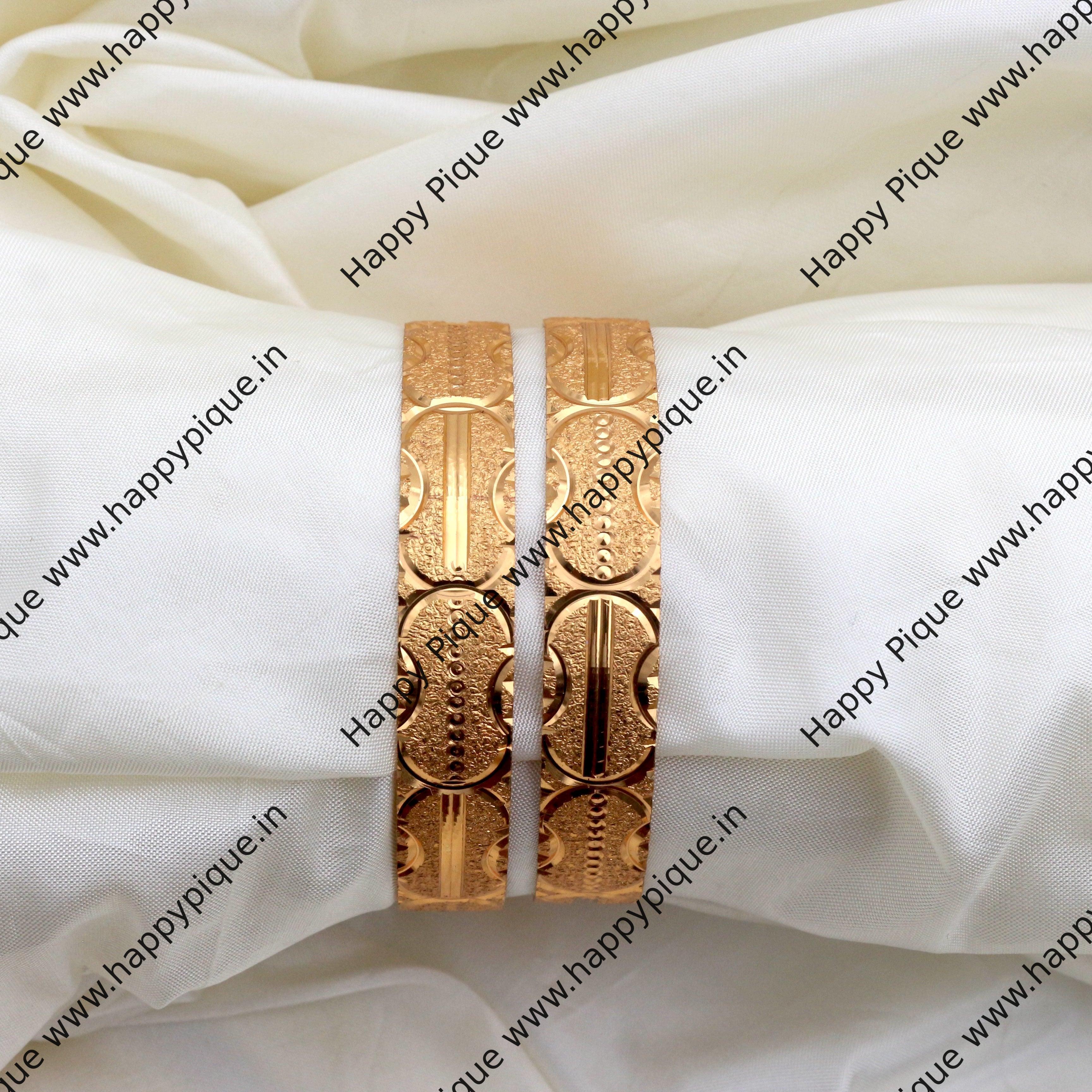 Real Gold Tone Set of 2 Thick Bangles - SS017 - Daily Wear/Office Wear/Function Wear Bangles