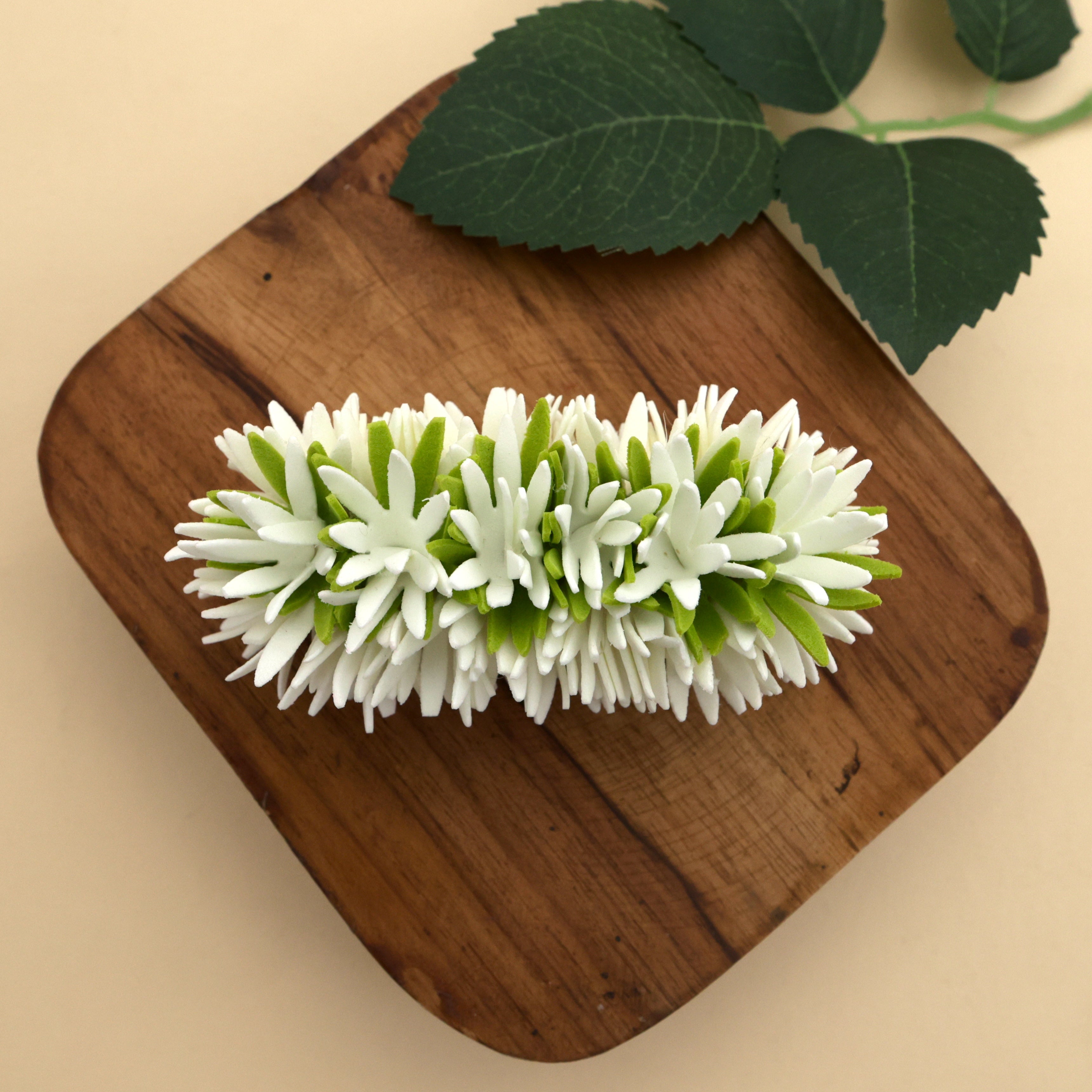 Handmade Foam White Green French Barrette Hair Clip