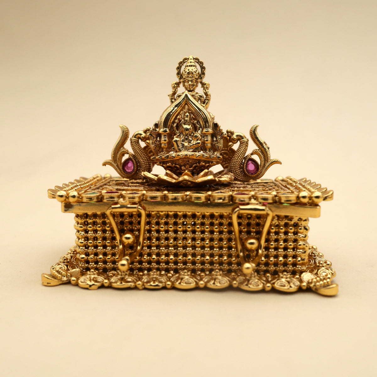 Antique Nagas Mahalakshmi Devi Double Cavity Rectangular Kumkum Box - Sindoor Dabbi