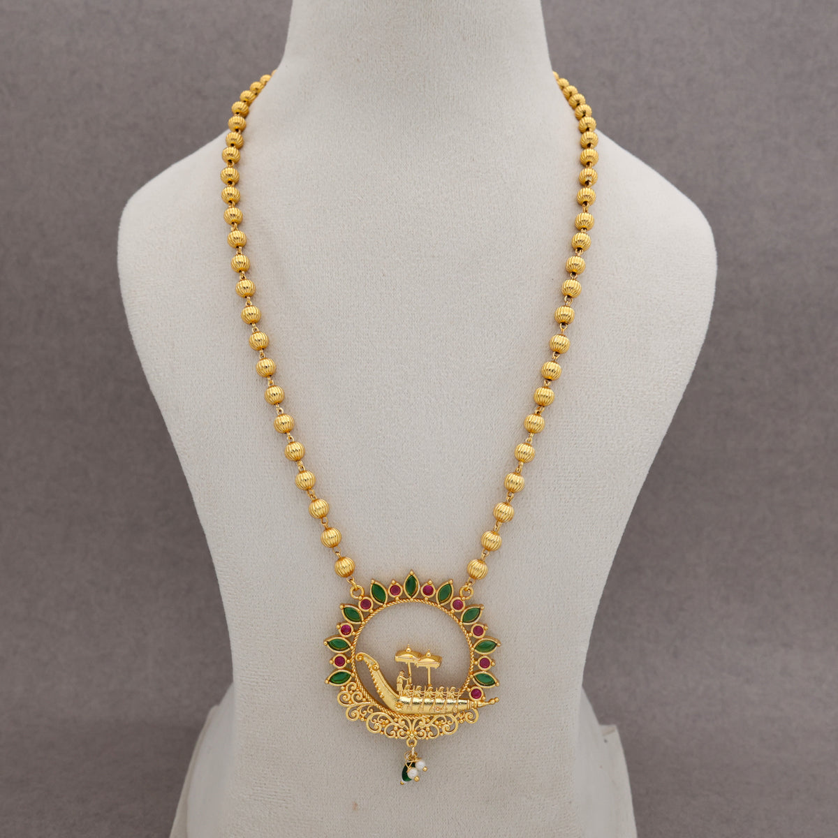Real Gold Toned Vallam Kali Pendant Mani Mala Haaram