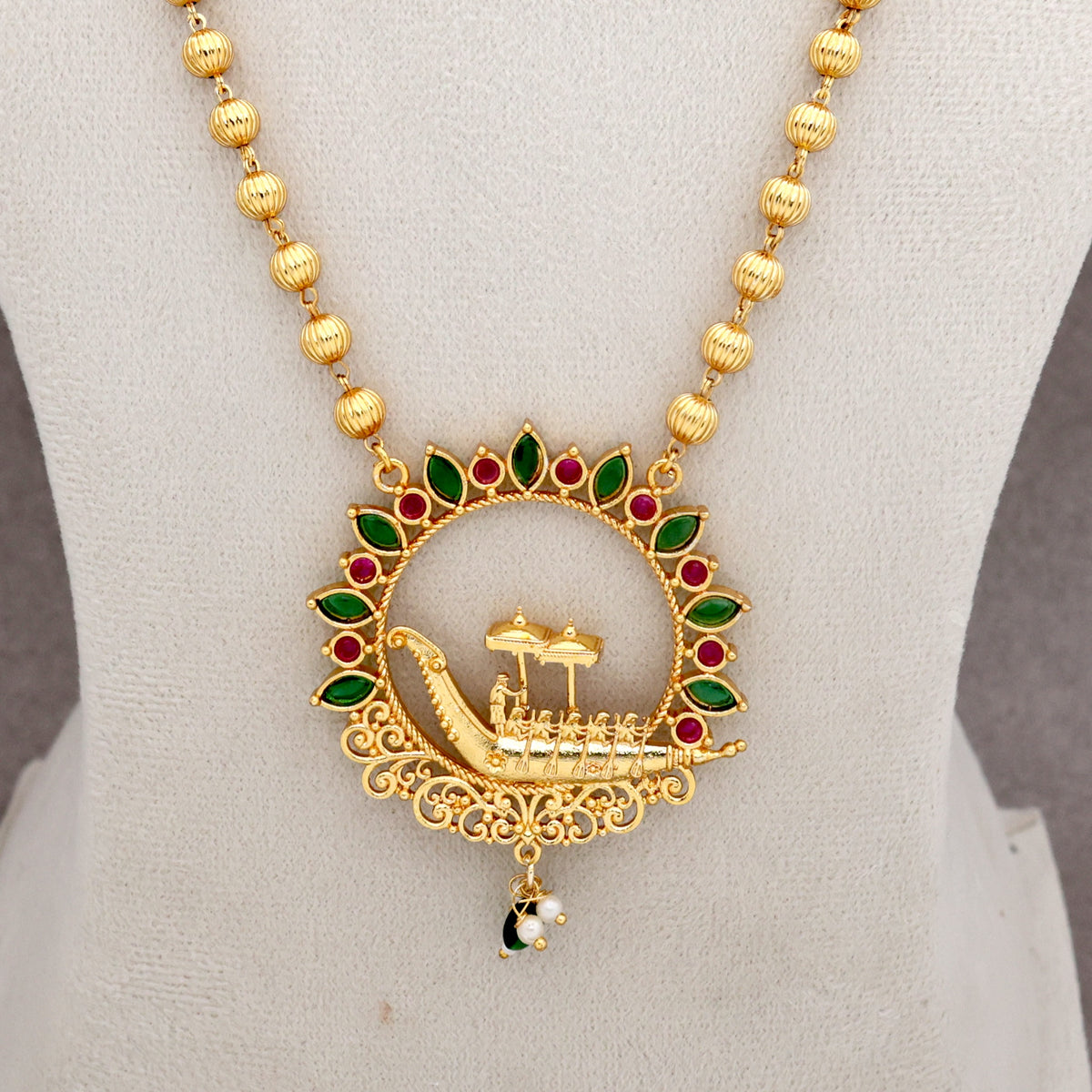 Real Gold Toned Vallam Kali Pendant Mani Mala Haaram