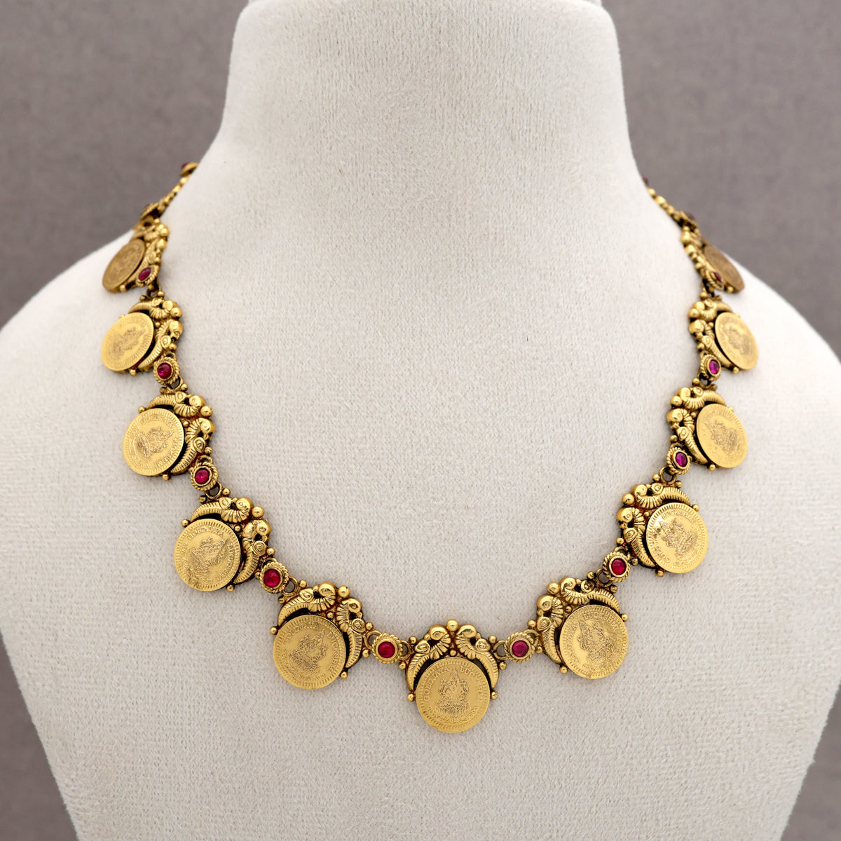 Premium Antique Gold Kerala Style Lakshmi Coin Gandaberunda Necklace