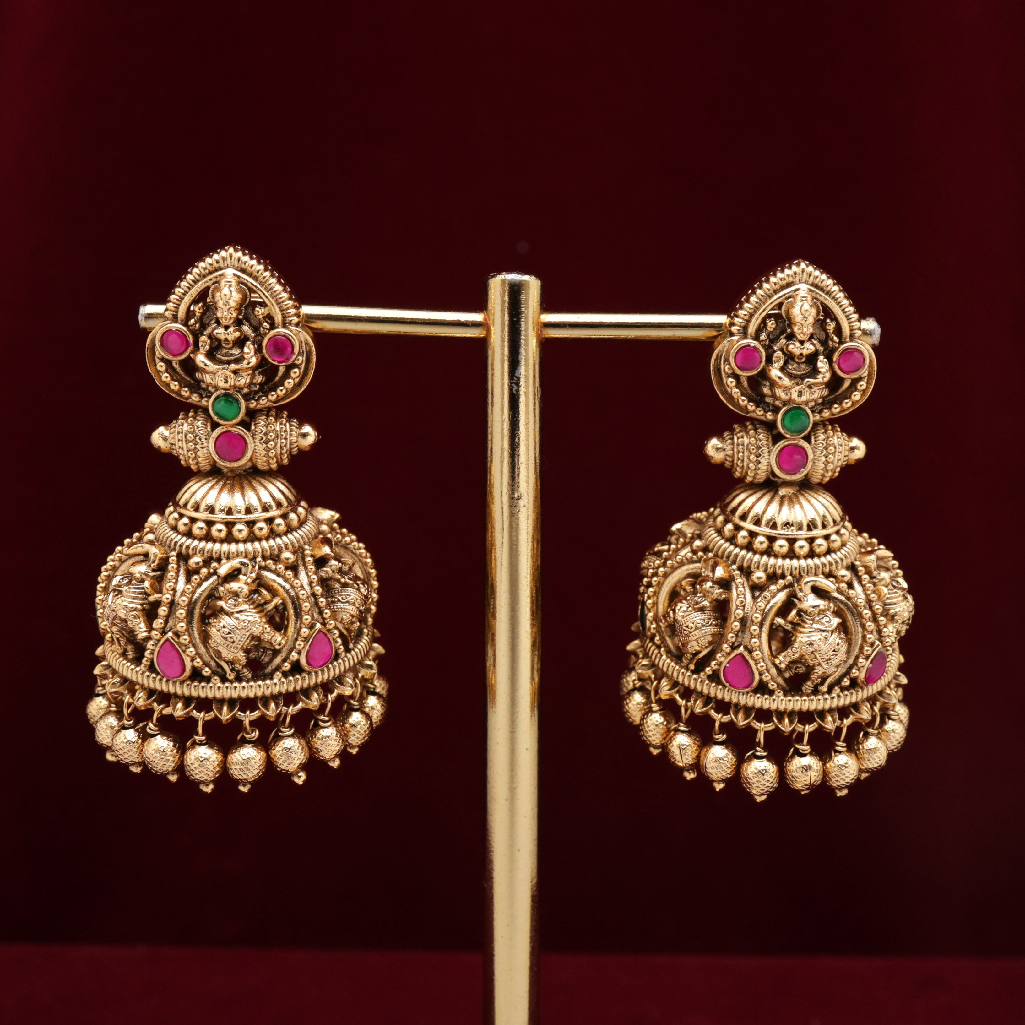 Premium Antique Nagas Jadau Kundan Lakshmi Bridal Jhumkas