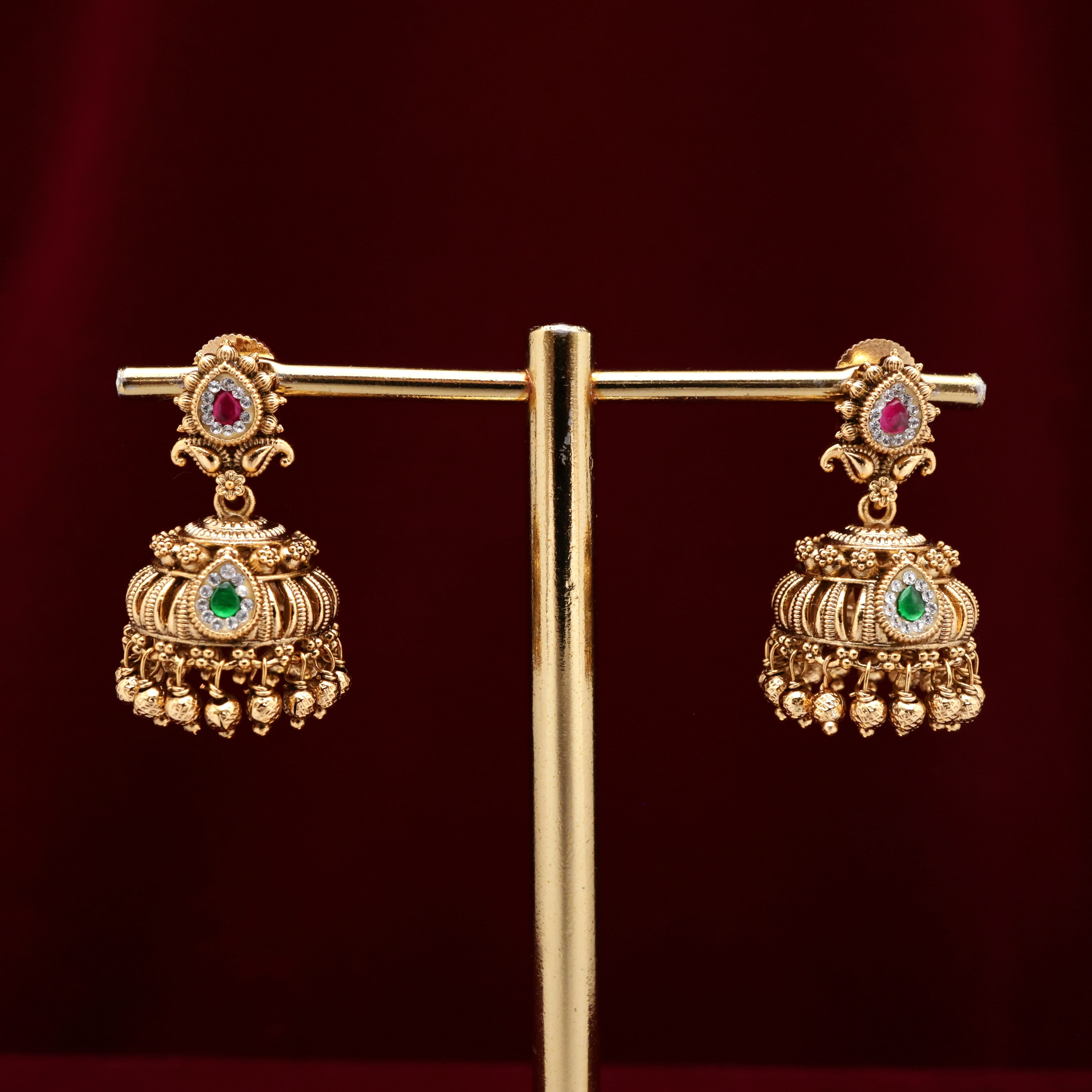 Antique Nagas AD Kemp Tilak Bridal Jhumkas