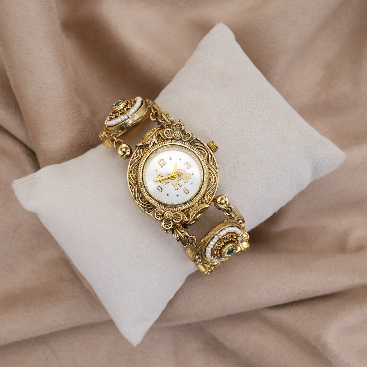 Antique Gold Nagas Rich Temple Detailing Heritage Bracelet Watch